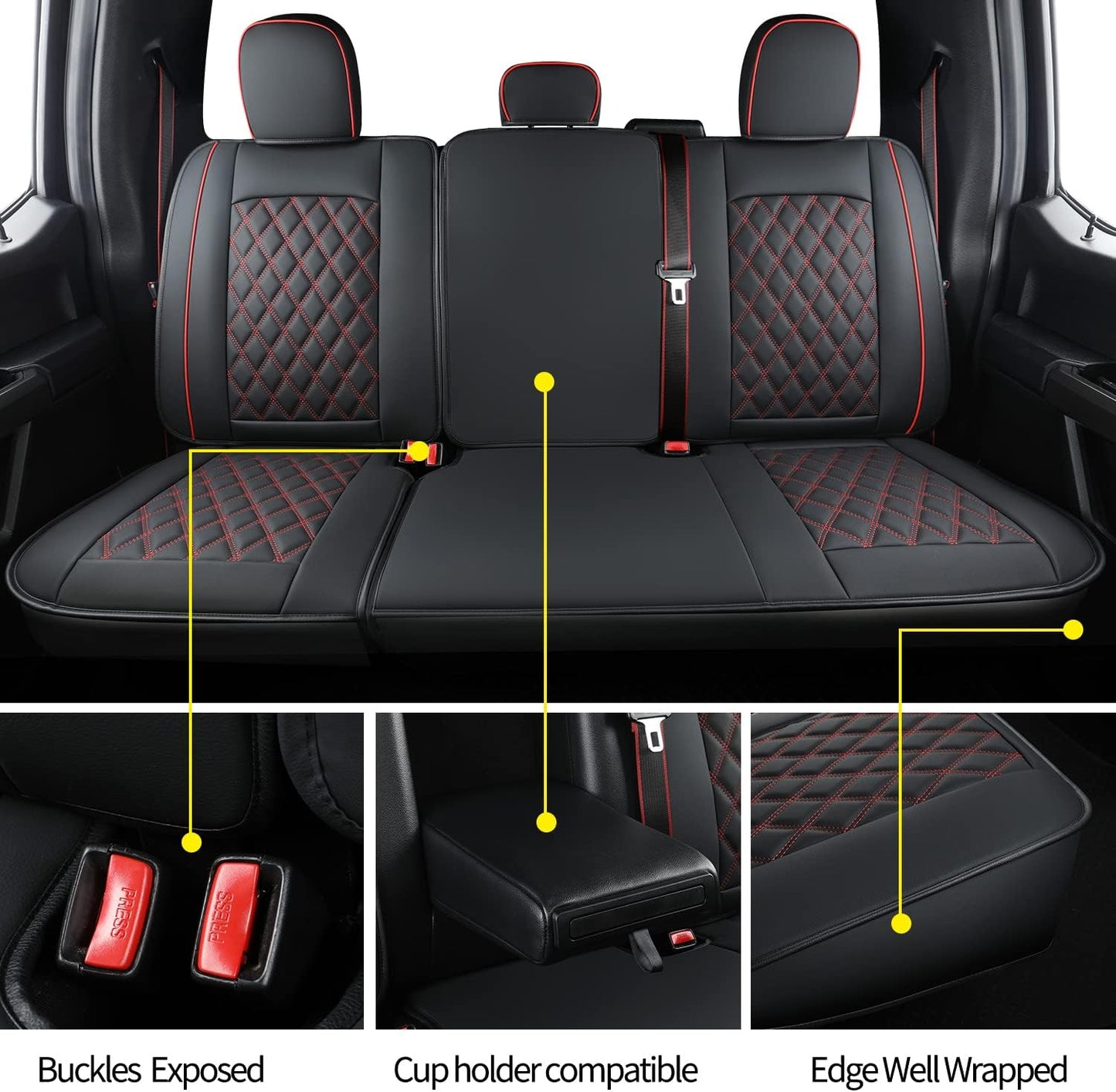 LUCKYMAN CLUB F150 Faux Leather Seat Covers Fit for 2015-2024 F150 SuperCrew and 2017-2024 F250 F350 F450 Super Duty Crew Cab Pickup Trucks