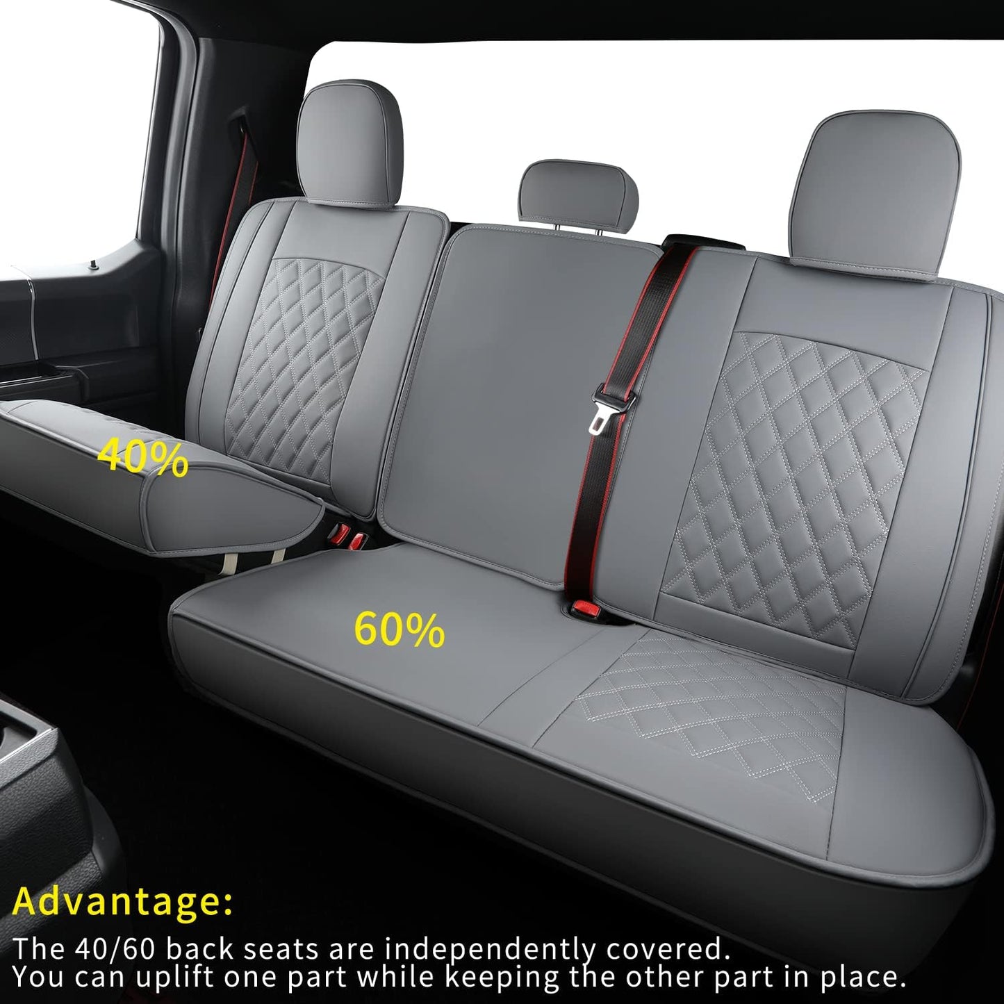LUCKYMAN CLUB F150 Faux Leather Seat Covers Fit for 2015-2024 F150 SuperCrew and 2017-2024 F250 F350 F450 Super Duty Crew Cab Pickup Trucks
