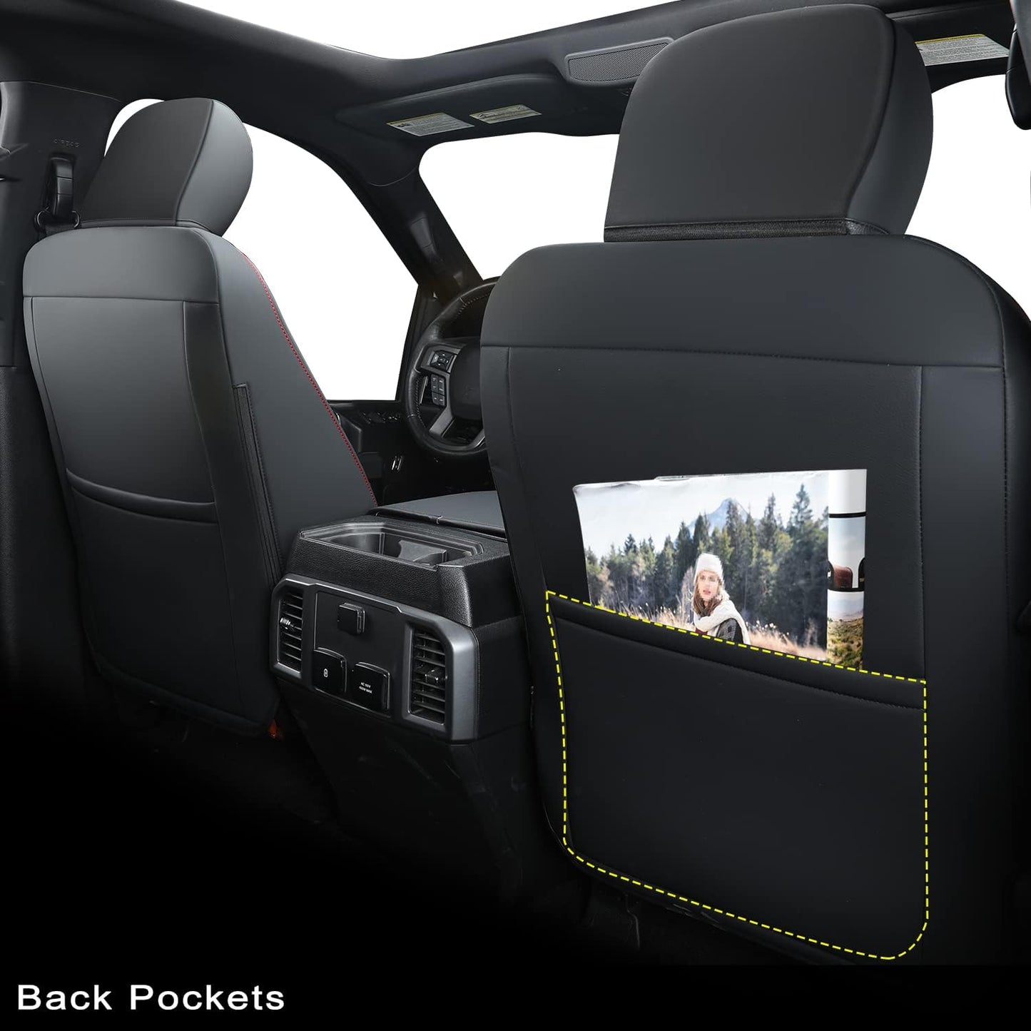 LUCKYMAN CLUB F150 SuperCrew 2009-2024 Custom Pickup Car Truck Seat Covers XLT, Waterproof Faux Leather, Full Coverage, Also Fit 2010-2024 F250/F350/F450
