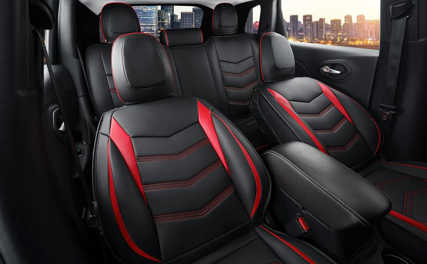 LUCKYMAN CLUB Jeep Cherokee Custom Seat Covers Fit 2014 2015 2016 2017 2018 2019 2020 2021 2022 2023 2024 years Cushions with Waterproof Faux Leather Car Accessories