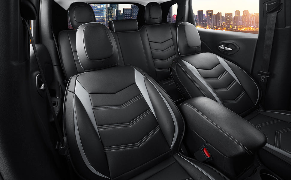 LUCKYMAN CLUB Jeep Cherokee Custom Seat Covers Fit 2014 2015 2016 2017 2018 2019 2020 2021 2022 2023 2024 years Cushions with Waterproof Faux Leather Car Accessories