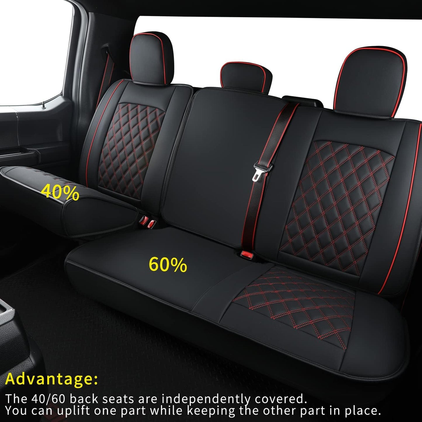 LUCKYMAN CLUB F150 Faux Leather Seat Covers Fit for 2015-2024 F150 SuperCrew and 2017-2024 F250 F350 F450 Super Duty Crew Cab Pickup Trucks