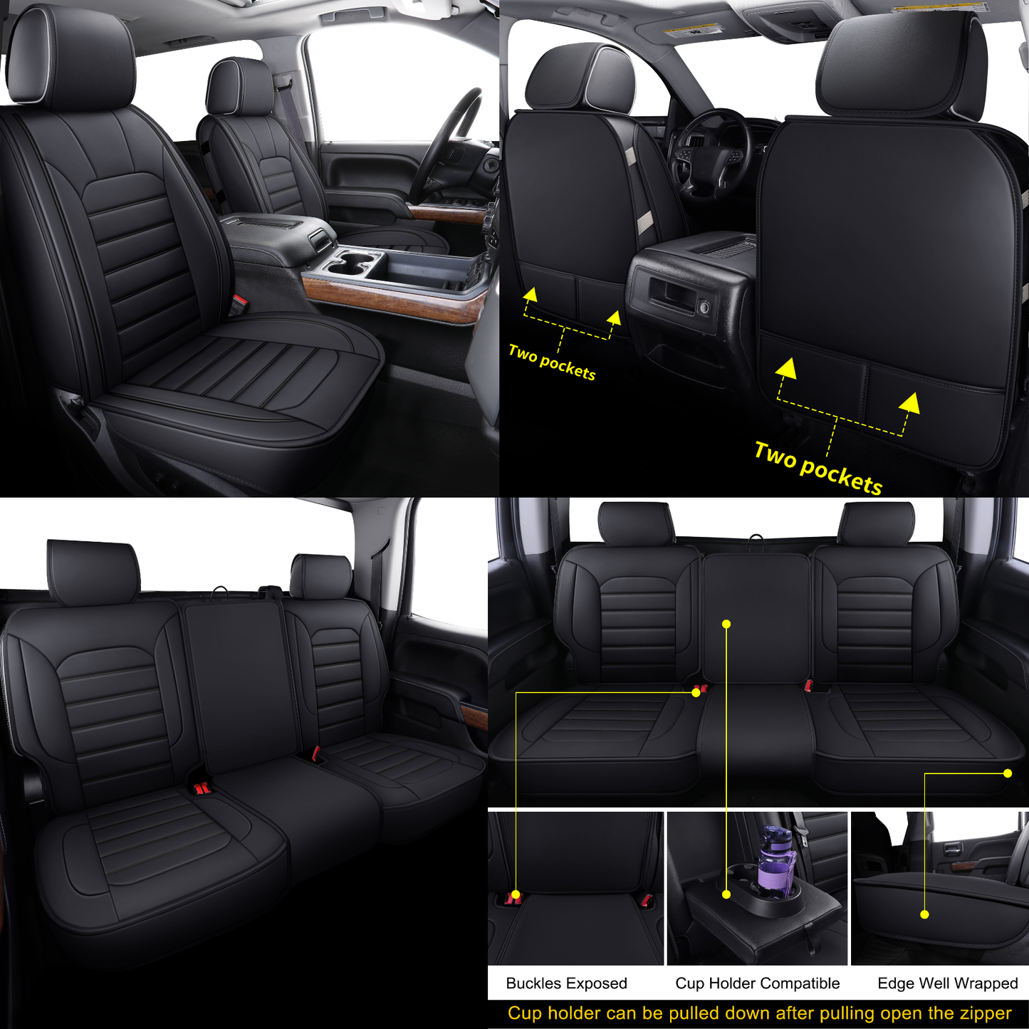 LUCKYMAN CLUB Silverado Seat Covers Fit for 2007-2024 Chevy Silverado Sierra 1500/2500 HD / 3500 HD Crew,Double,Extended Cab with Water Proof Faux Leather