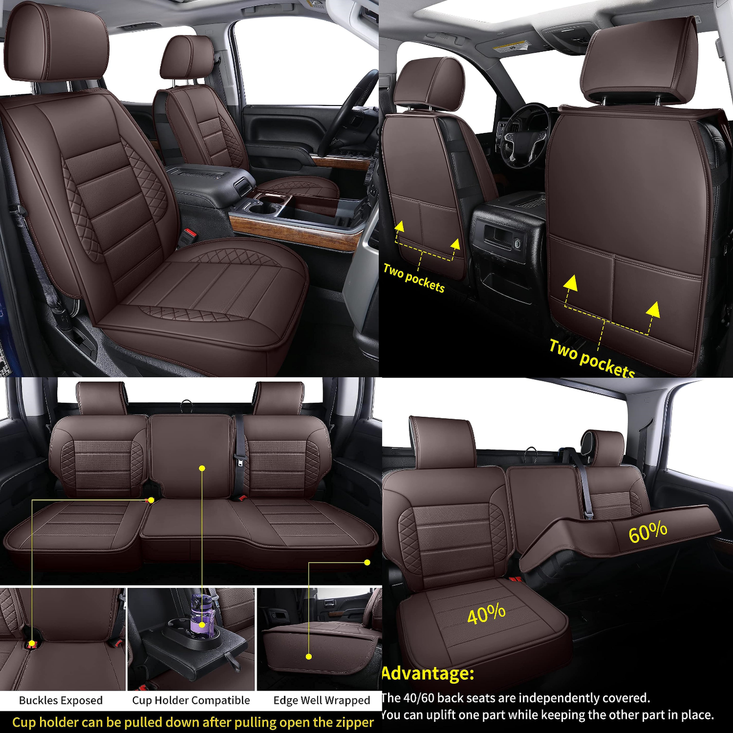 LUCKYMAN CLUB Silverado-Sitzbezüge, passend für 2019–2023 Chevy Silverado GMC Sierra 1500 und 2020–2023 2500HD 3500HD Crew Cab, wasserdichtes Kunstleder