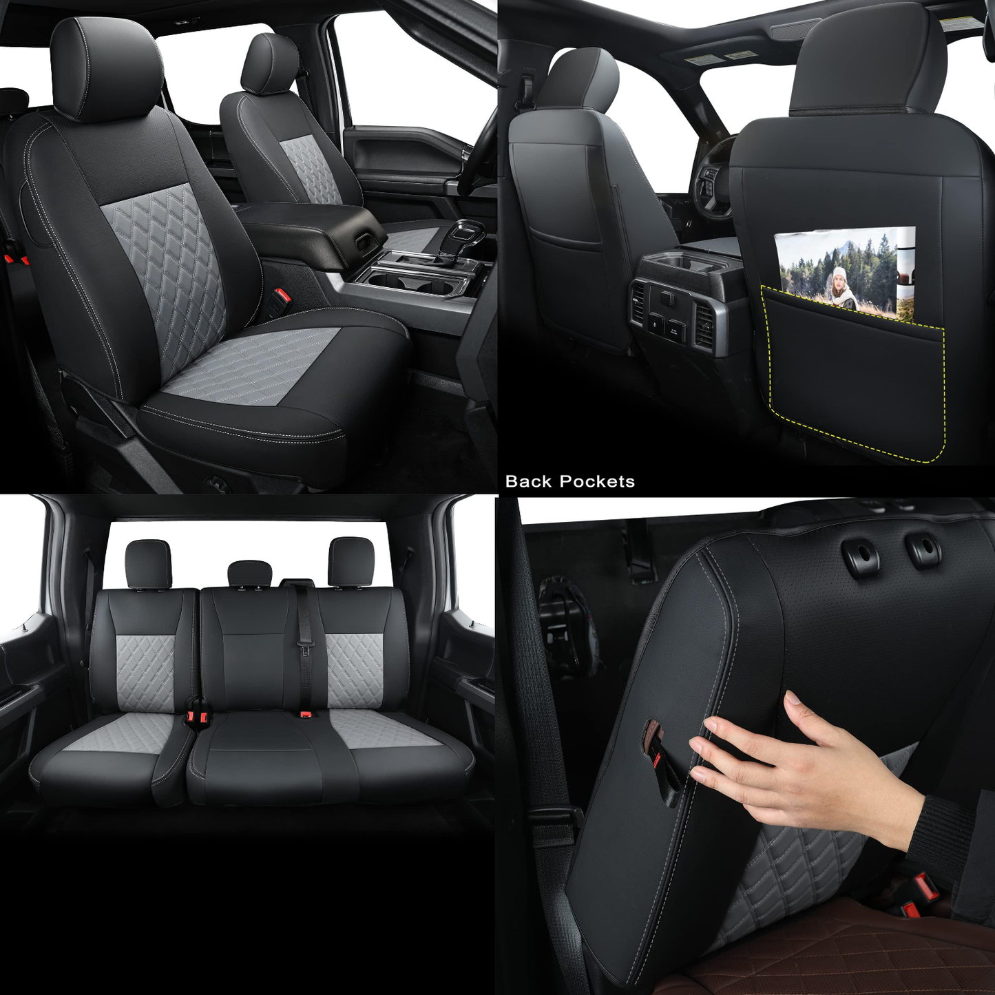 LUCKYMAN CLUB F150 SuperCrew 2009-2024 Custom Pickup Car Truck Seat Covers XLT, Waterproof Faux Leather, Full Coverage, Also Fit 2010-2024 F250/F350/F450