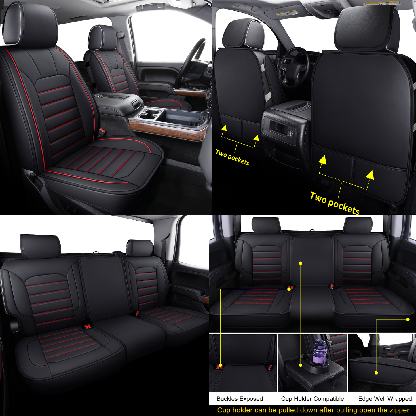 LUCKYMAN CLUB Silverado Seat Covers Fit for 2007-2024 Chevy Silverado Sierra 1500/2500 HD / 3500 HD Crew,Double,Extended Cab with Water Proof Faux Leather