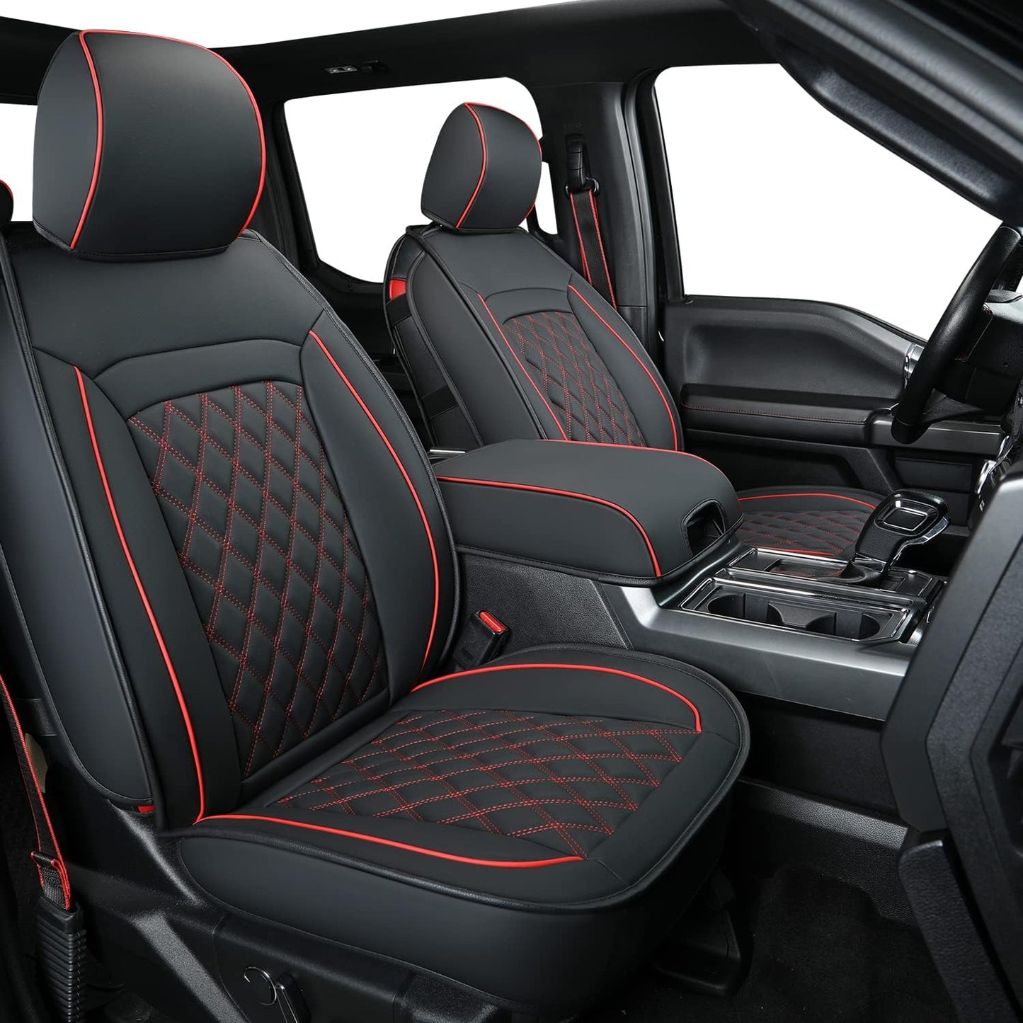 LUCKYMAN CLUB F150 Faux Leather Seat Covers Fit for 2015-2024 F150 SuperCrew and 2017-2024 F250 F350 F450 Super Duty Crew Cab Pickup Trucks