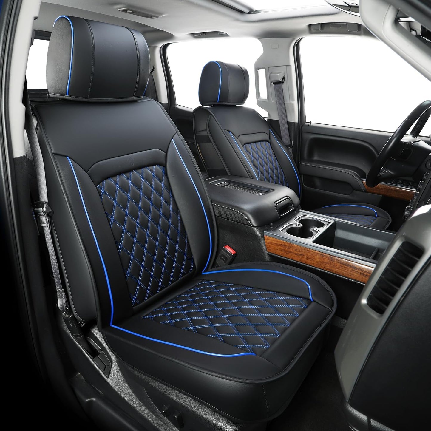 LUCKYMAN CLUB Silverado Faux Leather Seat Covers, Fit for 2014-2024 Chevy Silverado GMC Sierra 1500 and 2020-2024 2500HD 3500HD Crew Cab