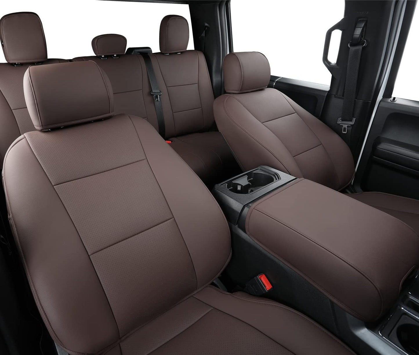 LUCKYMANCLUB F150 Faux Leather Seat Covers, Custom fit 2015-2024 Ford F150 SuperCrew, and 2017-2024 F250 F350 F450 Super Duty Crew Cab