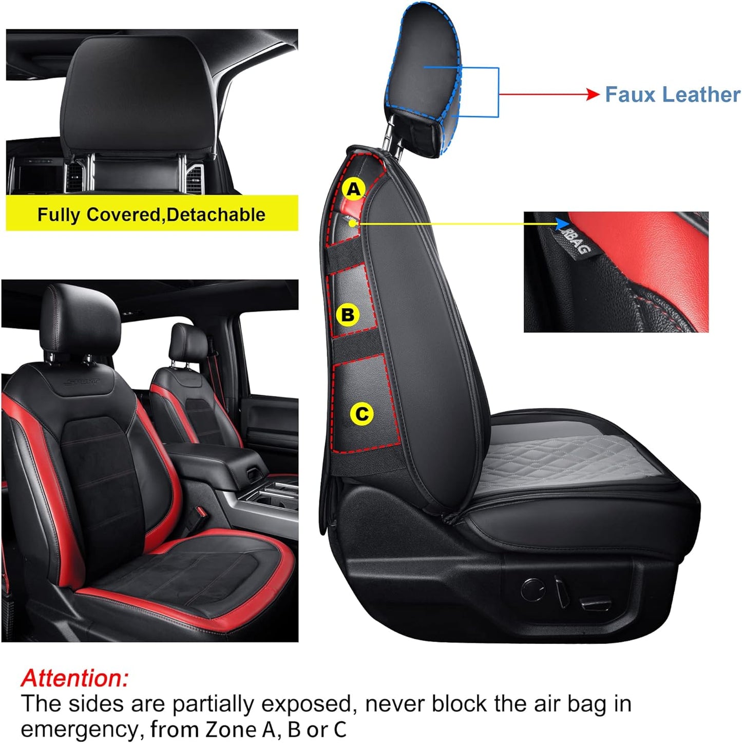 LUCKYMANCLUB F150 Full-Set Seat Covers J03-Q3 with Waterproof Faux Leather, Fit 2015-2024 Ford F150 and 2017-2024 F250 F350 F450