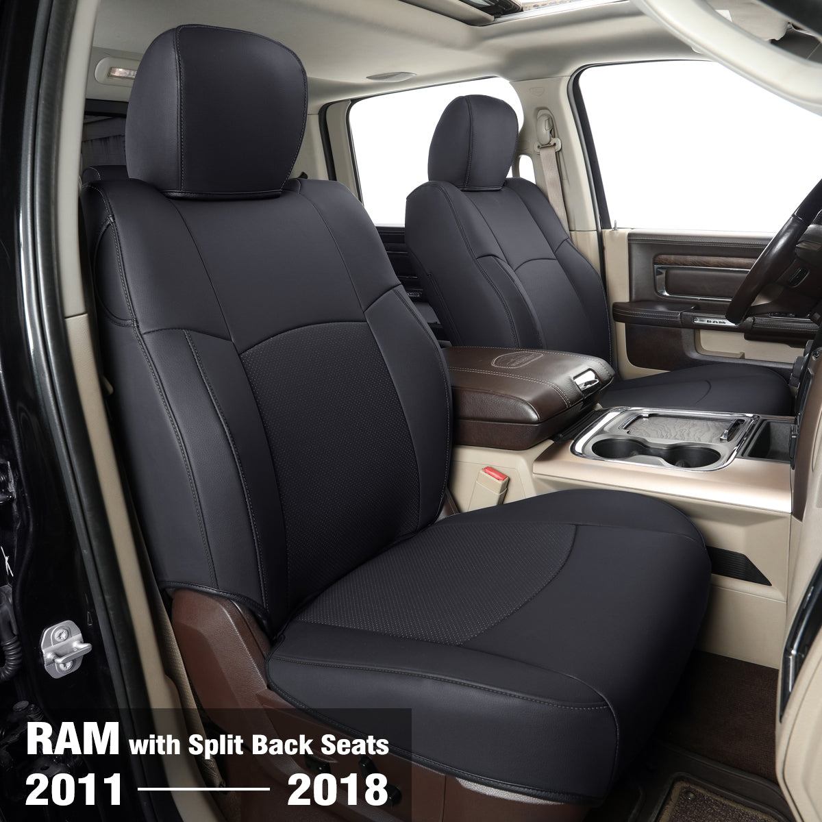 LUCKYMAN CLUB Ram 1500 2011-2019 2020 2021 2022 2023 2024 Crew Cab Waterproof Seat Covers FullSet, Custom Fit Ram Bighorn Laramie Limited Rebel Longhorn Pickup with 4/6 Split Rear Seat