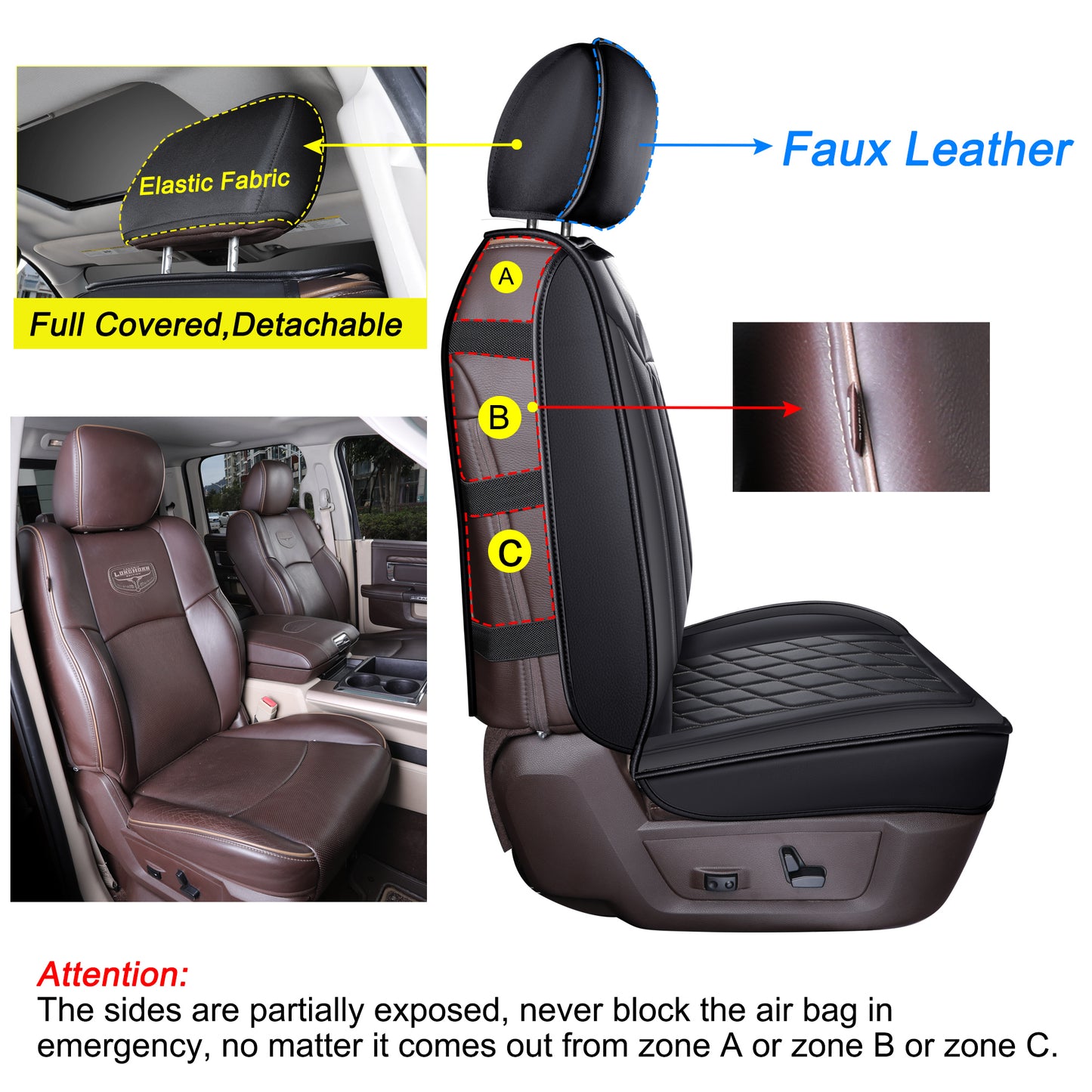 LUCKYMAN CLUB Ram 1500 Seat Covers Front and Back, Also Fit for Minority of The 2006-2020 Ram 2500 3500 Crew Cab& Quad Cab Pickup, with Faux Leather