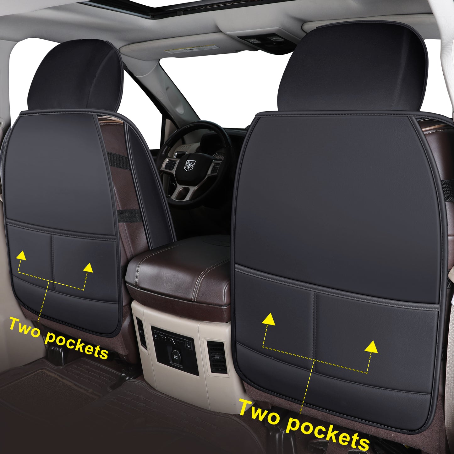 LUCKYMAN CLUB Ram 1500 Seat Covers Front and Back, Also Fit for Minority of The 2006-2020 Ram 2500 3500 Crew Cab& Quad Cab Pickup, with Faux Leather