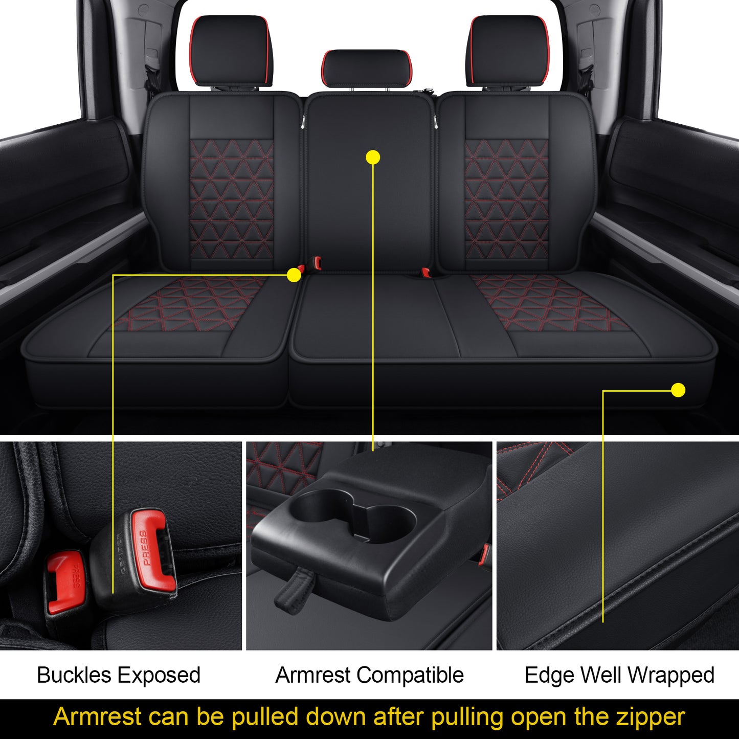 LUCKYMAN CLUB Tundra Seat Covers, Fit 2014-2021 Tundra Full Set Crew/CrewMax Cab, with Waterproof Faux Leather