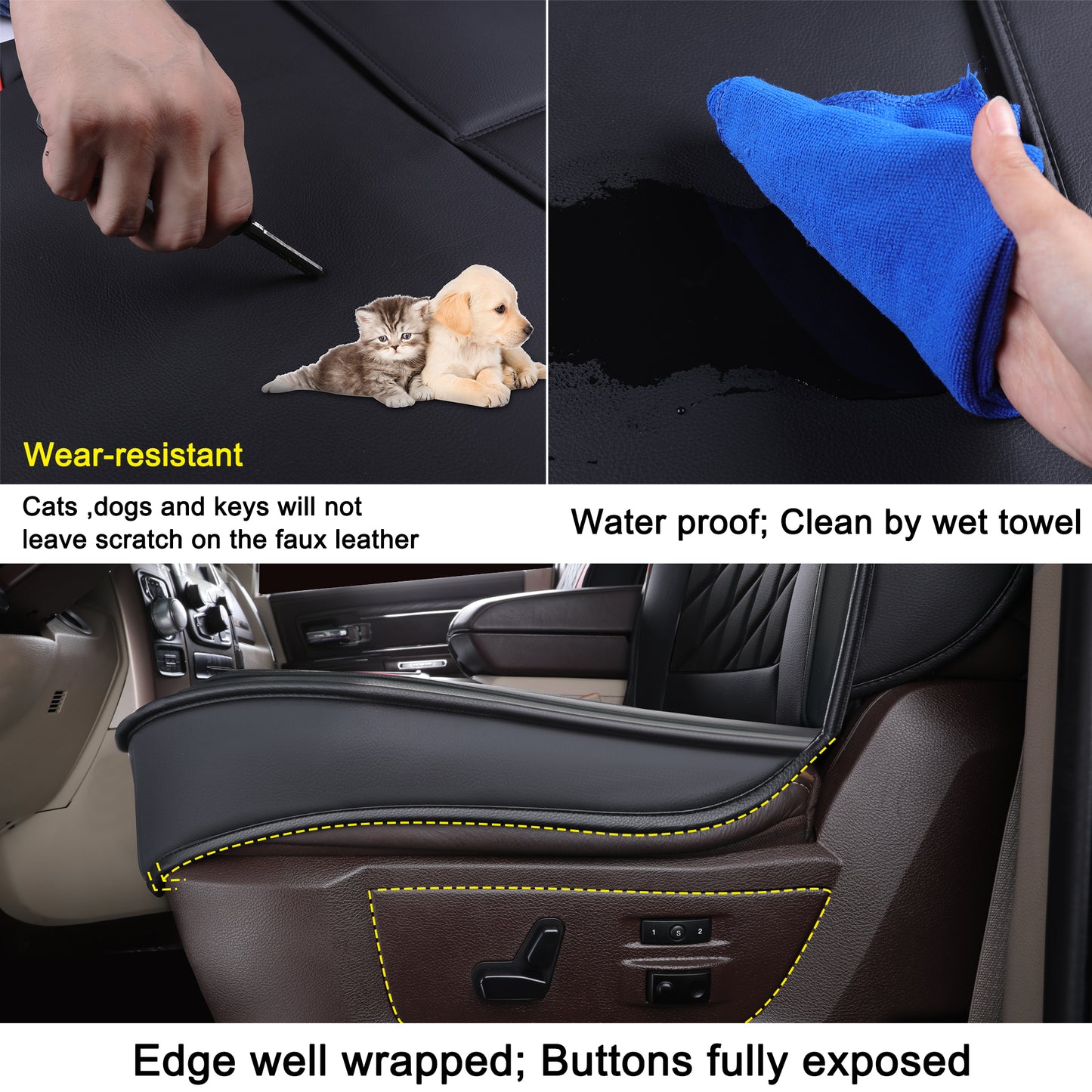 LUCKYMAN CLUB Ram 1500 Seat Covers Front and Back, Also Fit for Minority of The 2006-2020 Ram 2500 3500 Crew Cab& Quad Cab Pickup, with Faux Leather