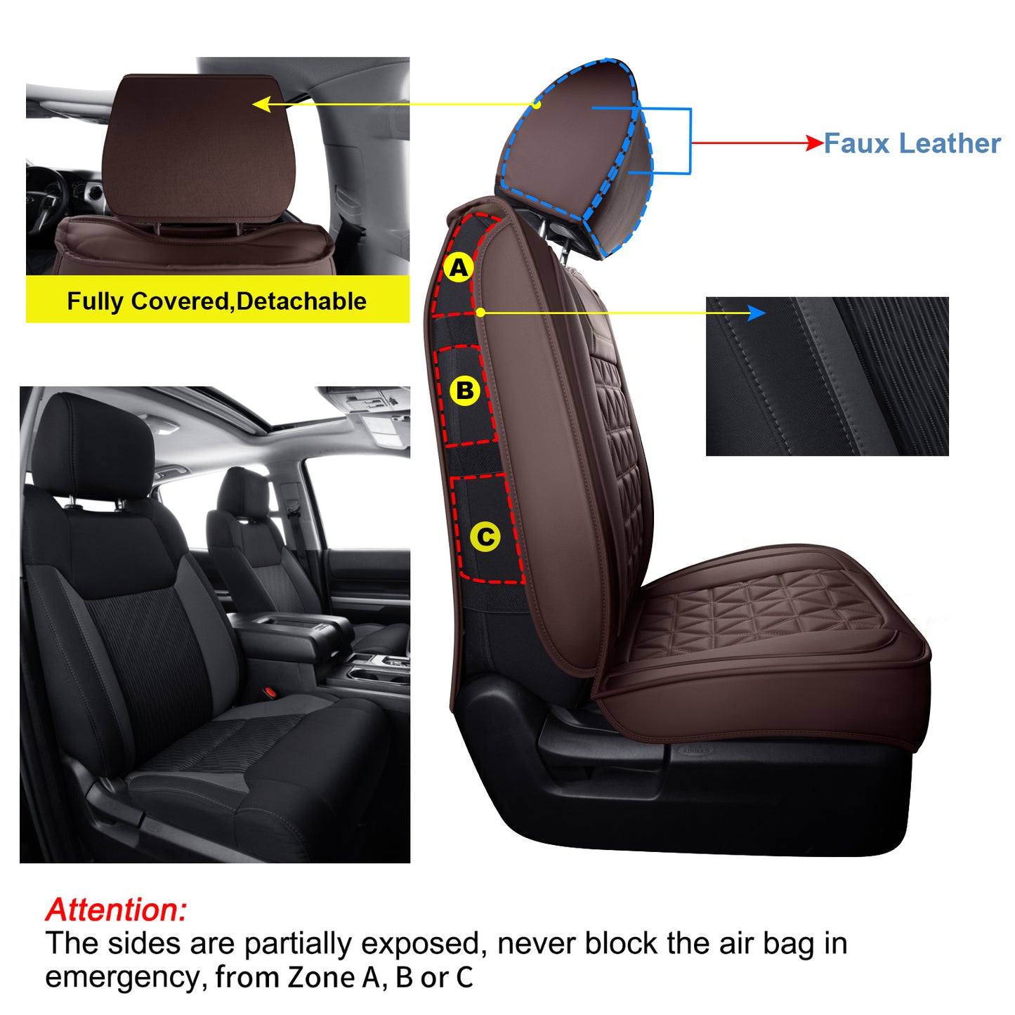LUCKYMAN CLUB Tundra Seat Covers, Fit 2014-2021 Tundra Full Set Crew/CrewMax Cab, with Waterproof Faux Leather