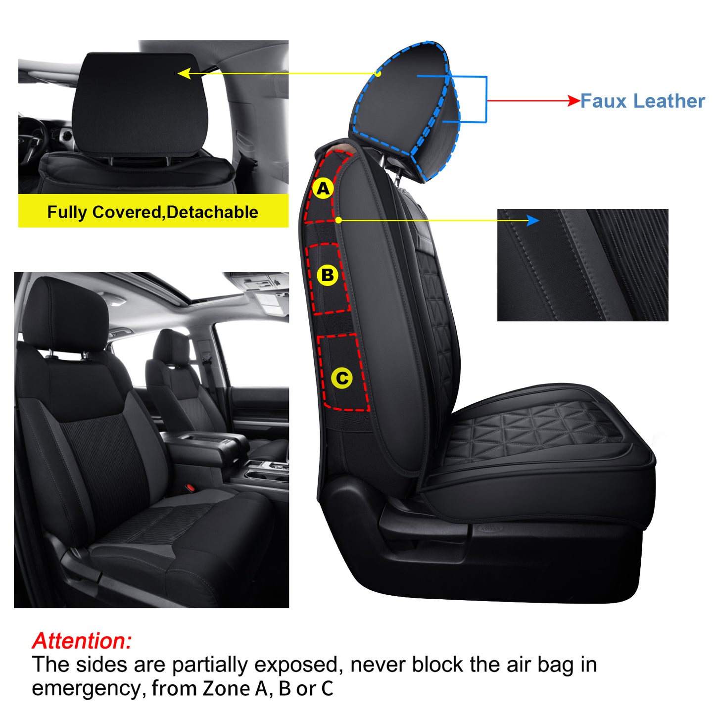 LUCKYMAN CLUB Tundra Seat Covers, Fit 2014-2021 Tundra Full Set Crew/CrewMax Cab, with Waterproof Faux Leather