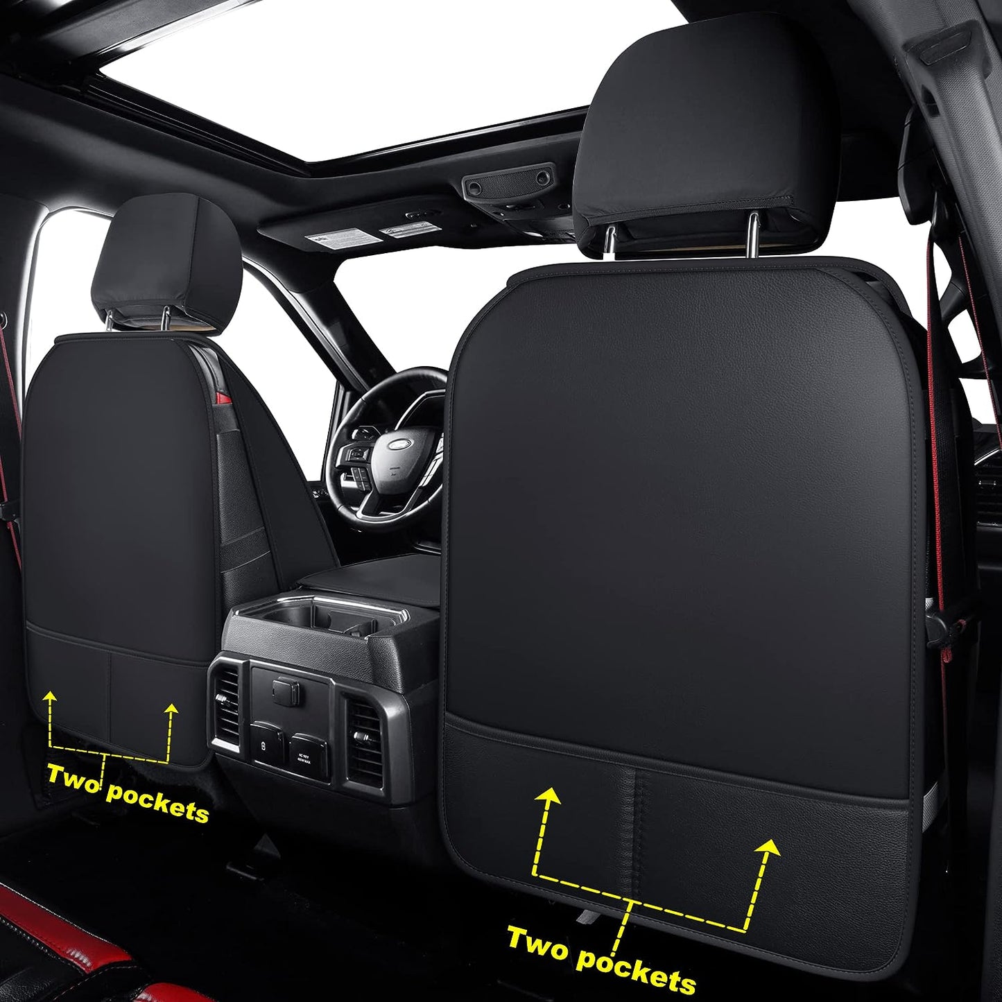 LUCKYMANCLUB F150 Full-Set Seat Covers J03-Q3 with Waterproof Faux Leather, Fit 2015-2024 Ford F150 and 2017-2024 F250 F350 F450
