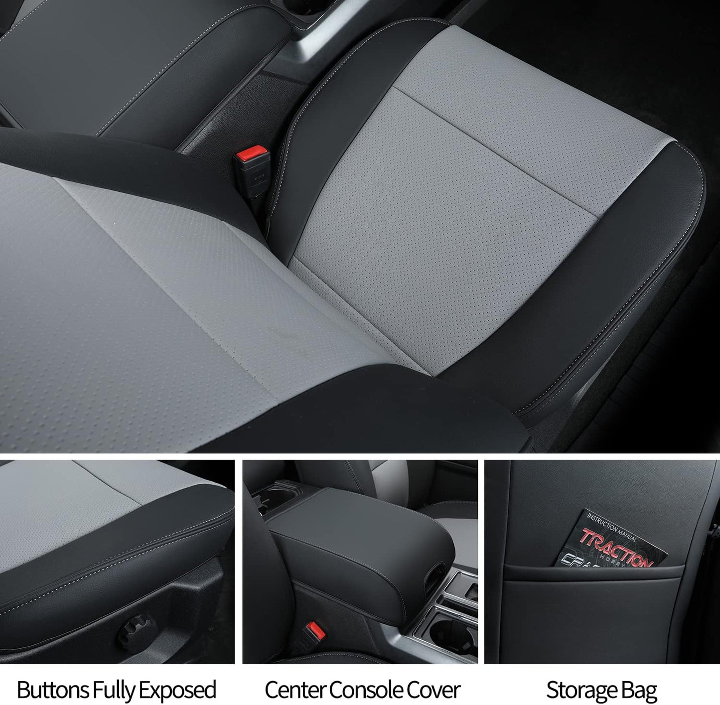 LUCKYMANCLUB F150 Faux Leather Seat Covers, Custom fit 2015-2024 Ford F150 SuperCrew, and 2017-2024 F250 F350 F450 Super Duty Crew Cab
