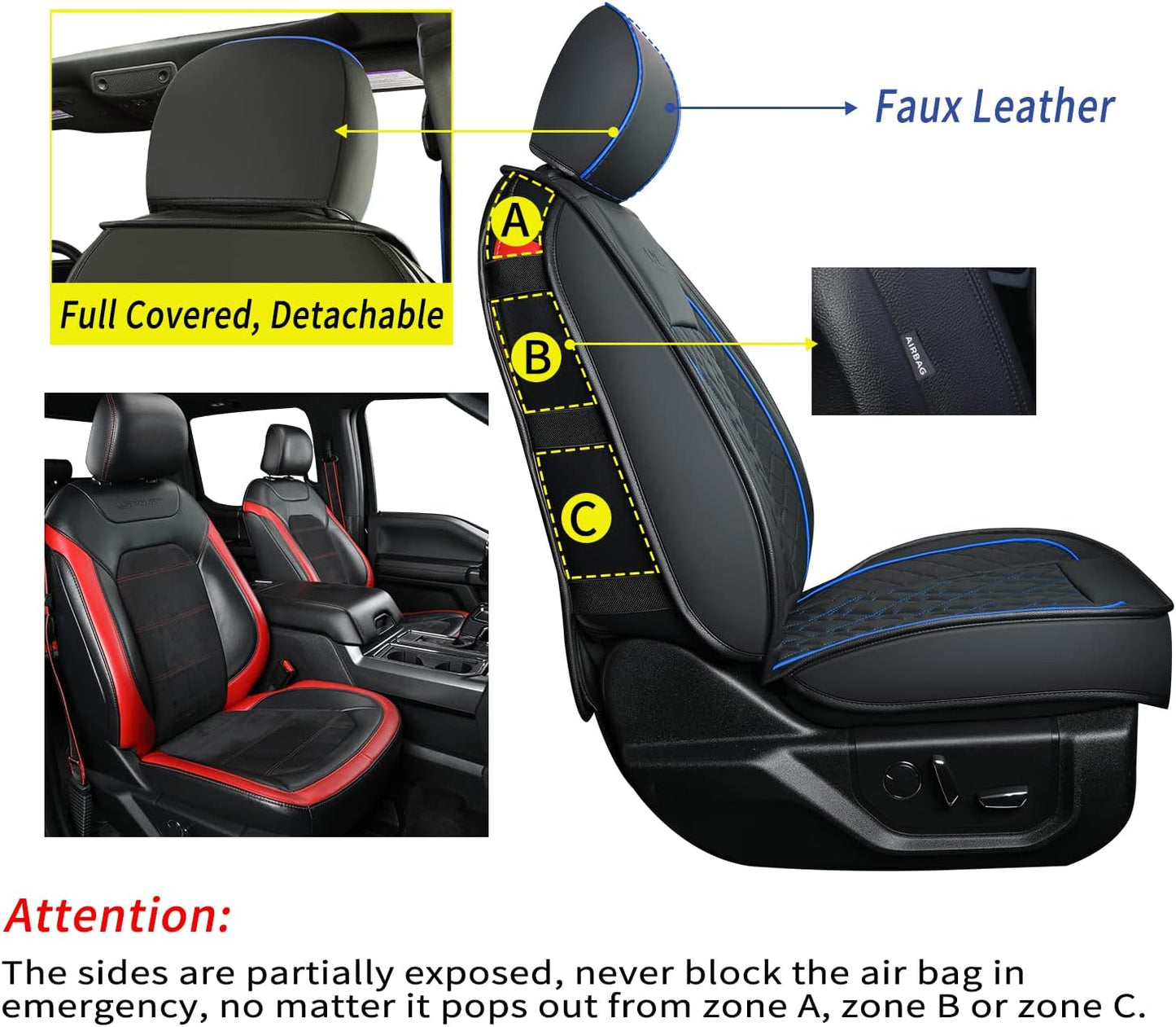LUCKYMAN CLUB Ford F150 seat covers Fit 2009-2024 F150 SuperCrew and 2017-2024 F250 F350 F450 Crew Cab  With armrest box cushion, all seasons, waterproof leather cushions