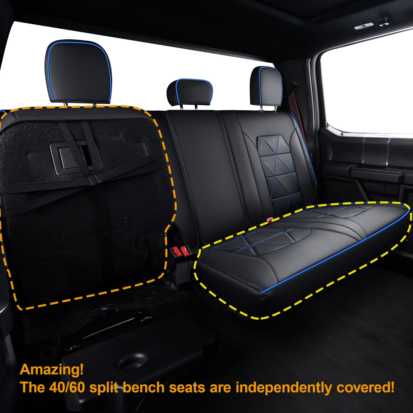 LUCKYMAN CLUB F150 Seat Covers For 2015-2024 F150 CrewCab&2017-2020 F250,F350,F450 CrewCab Waterproof Faux leather