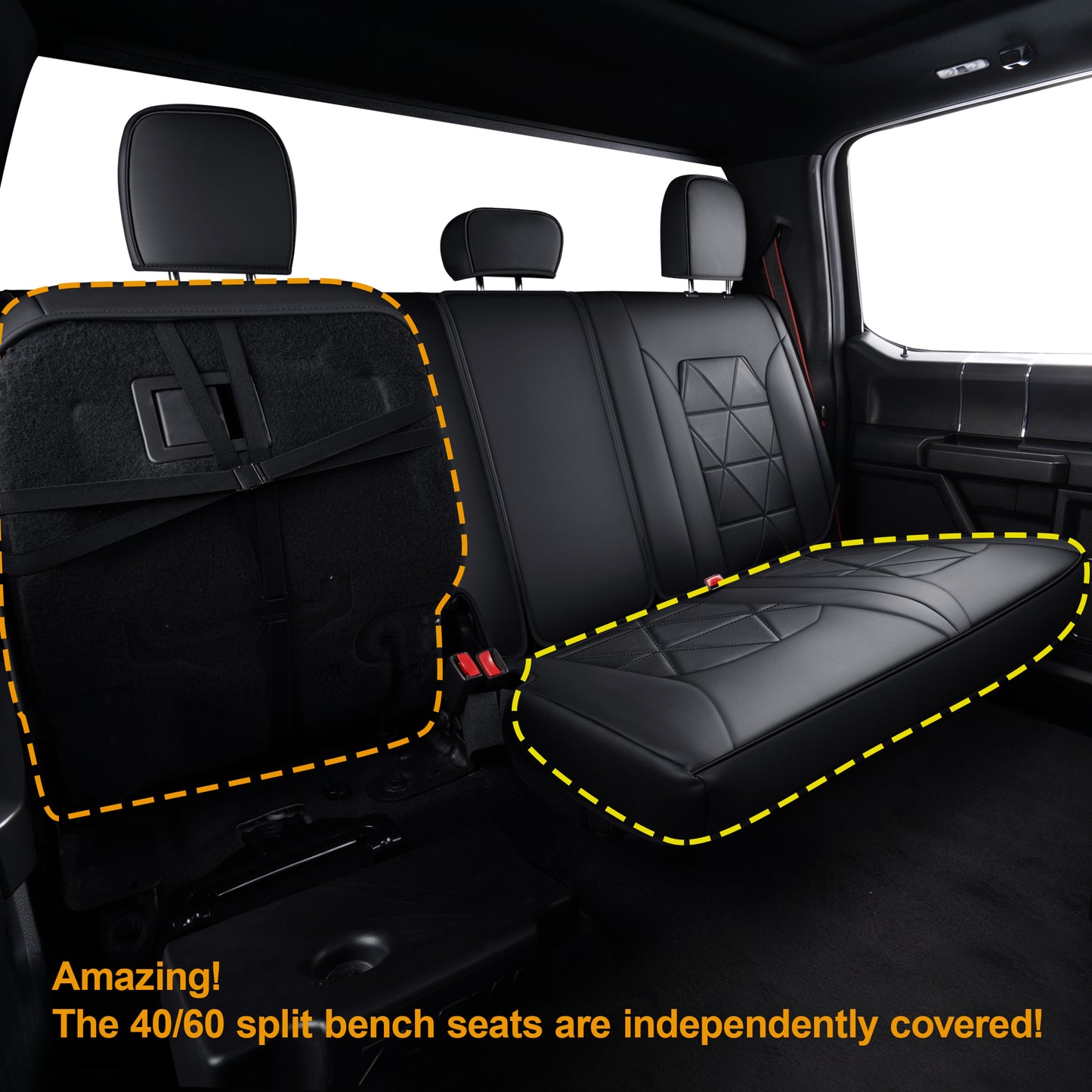 LUCKYMAN CLUB F150 Seat Covers For 2015-2024 F150 CrewCab&2017-2020 F250,F350,F450 CrewCab Waterproof Faux leather