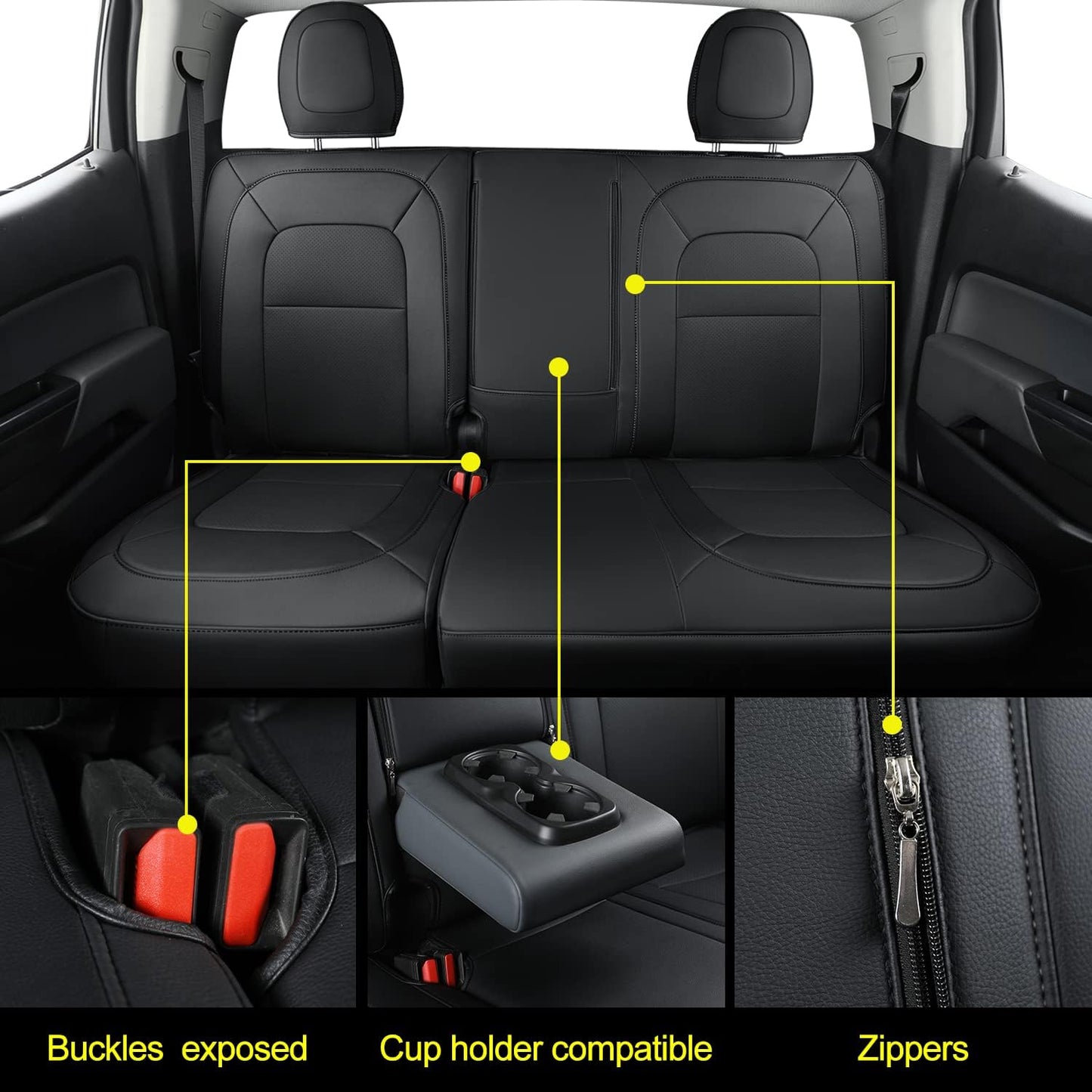 LUCKYMAN CLUB Chevy Colorado Seat Covers Full Set,fit for 2015-2022 Colorado Canyon Crew Cab Z71 LT ZR2 Work Truck with Water Proof Faux Leather