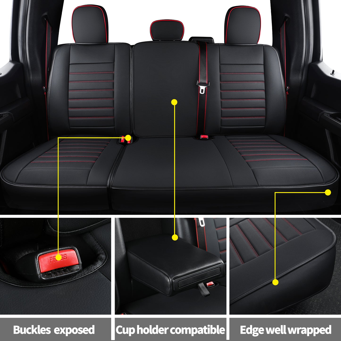 LUCKYMAN CLUB F150 Seat Covers Full Set with Waterproof Leather, Automotive Vehicle Cushion Cover for Cars SUV Pick-up Truck Fit for 2009 to 2024 Ford F150 Carhartt and 2017 to 2023 F250 F350 F450