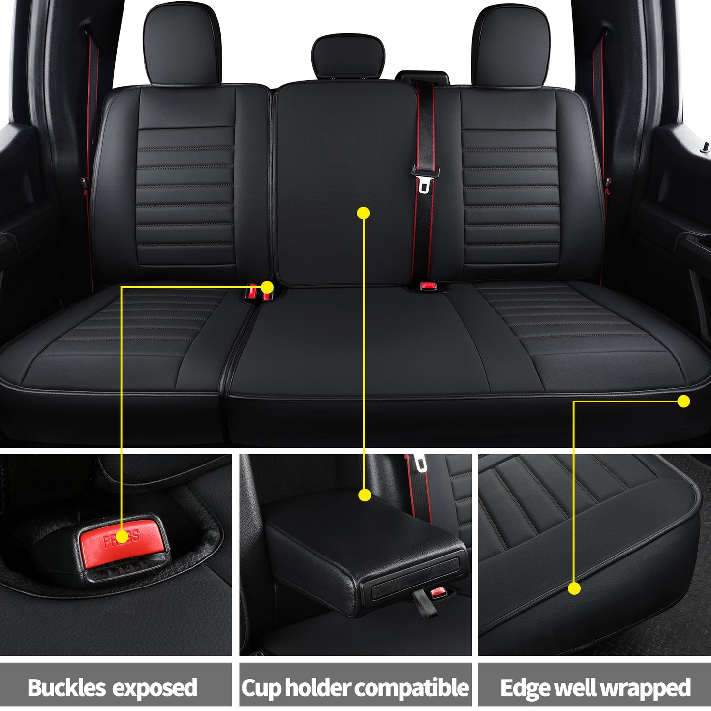 LUCKYMAN CLUB F150 Seat Covers Full Set with Waterproof Leather, Automotive Vehicle Cushion Cover for Cars SUV Pick-up Truck Fit for 2009 to 2024 Ford F150 Carhartt and 2017 to 2023 F250 F350 F450