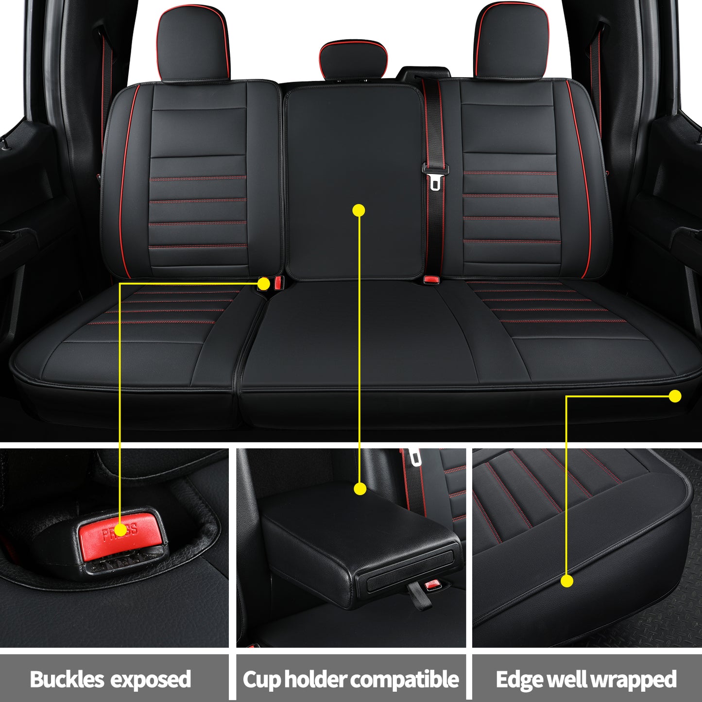 LUCKYMAN CLUB For F150 Faux Leather Seat Covers, For F150 2009-2024 Super Crew Super Cab Regular Cab 2017-2023 For F250 F350 F450 Super Duty Crew Cab