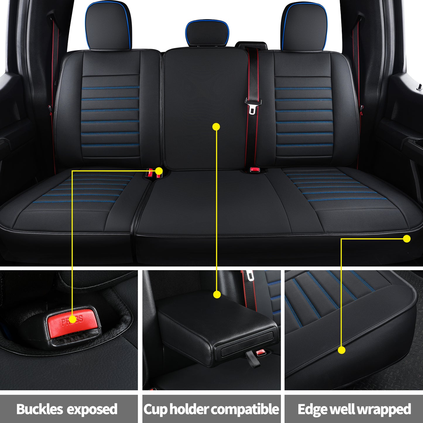 LUCKYMAN CLUB F150 Seat Covers Full Set with Waterproof Leather, Automotive Vehicle Cushion Cover for Cars SUV Pick-up Truck Fit for 2009 to 2024 Ford F150 Carhartt and 2017 to 2023 F250 F350 F450