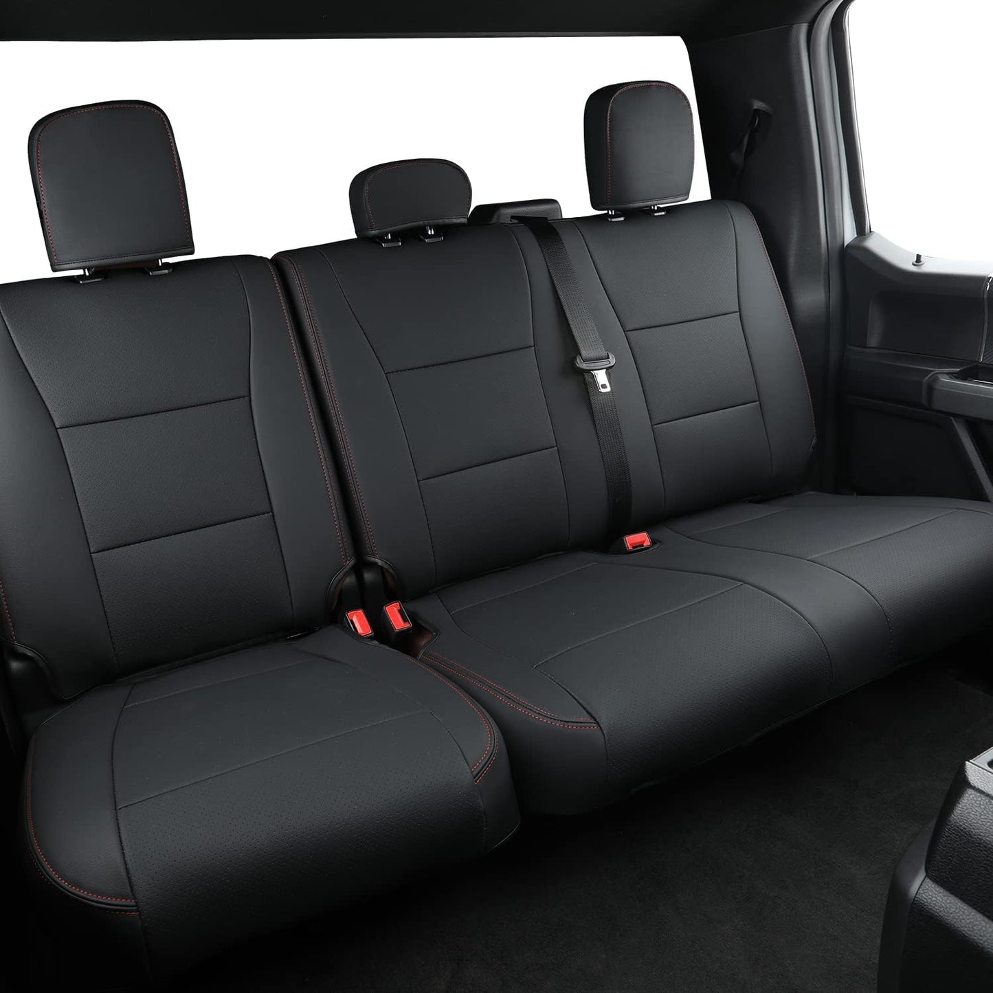 LUCKYMANCLUB F150 Faux Leather Seat Covers, Custom fit 2015-2024 Ford F150 SuperCrew, and 2017-2024 F250 F350 F450 Super Duty Crew Cab
