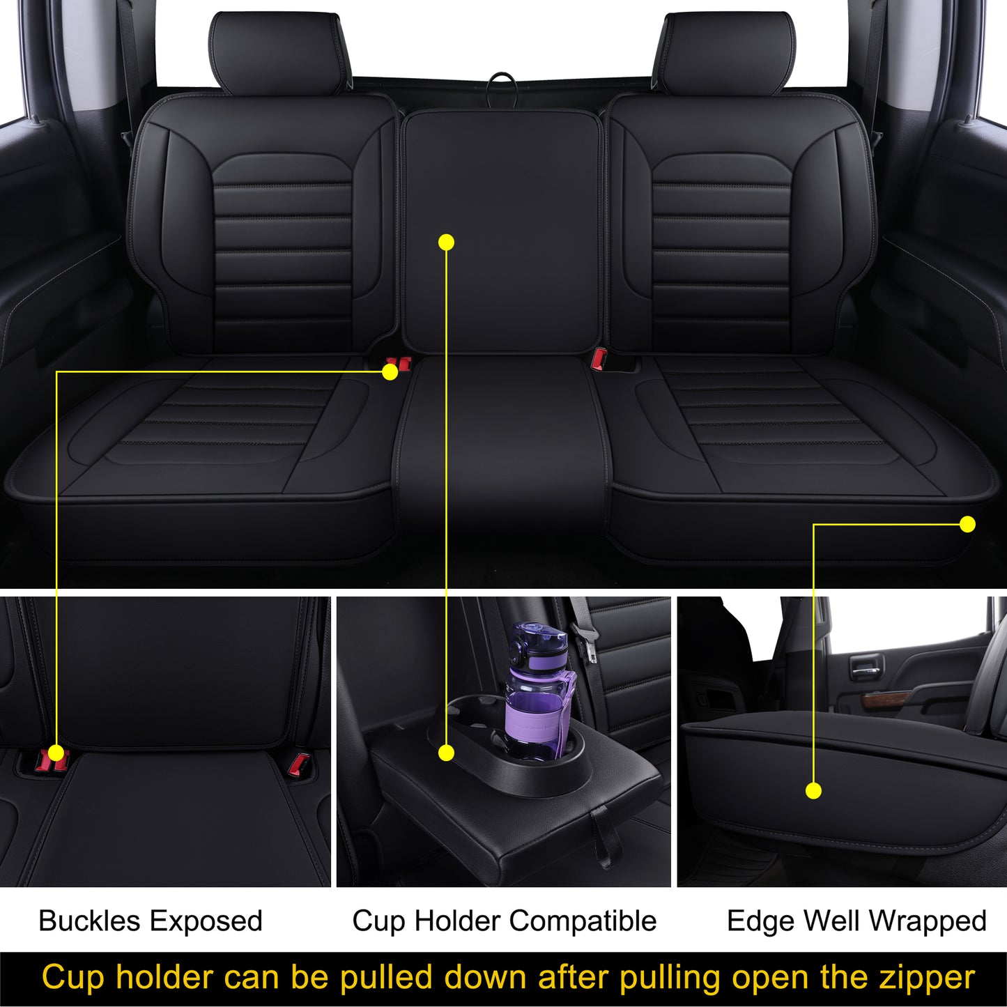 LUCKYMAN CLUB Silverado Seat Covers Fit for 2007-2024 Chevy Silverado Sierra 1500/2500 HD / 3500 HD Crew,Double,Extended Cab with Water Proof Faux Leather