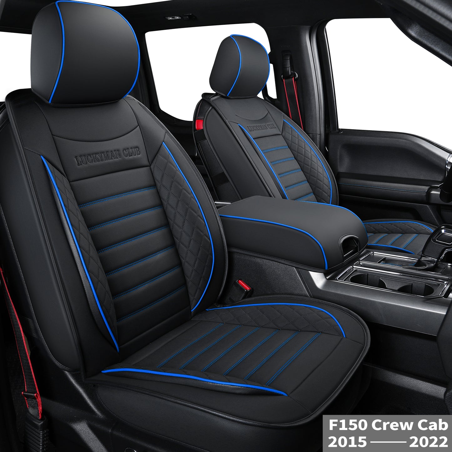 LUCKYMAN CLUB F150 Seat Covers Full Set with Waterproof Leather, Automotive Vehicle Cushion Cover for Cars SUV Pick-up Truck Fit for 2009 to 2024 Ford F150 Carhartt and 2017 to 2023 F250 F350 F450