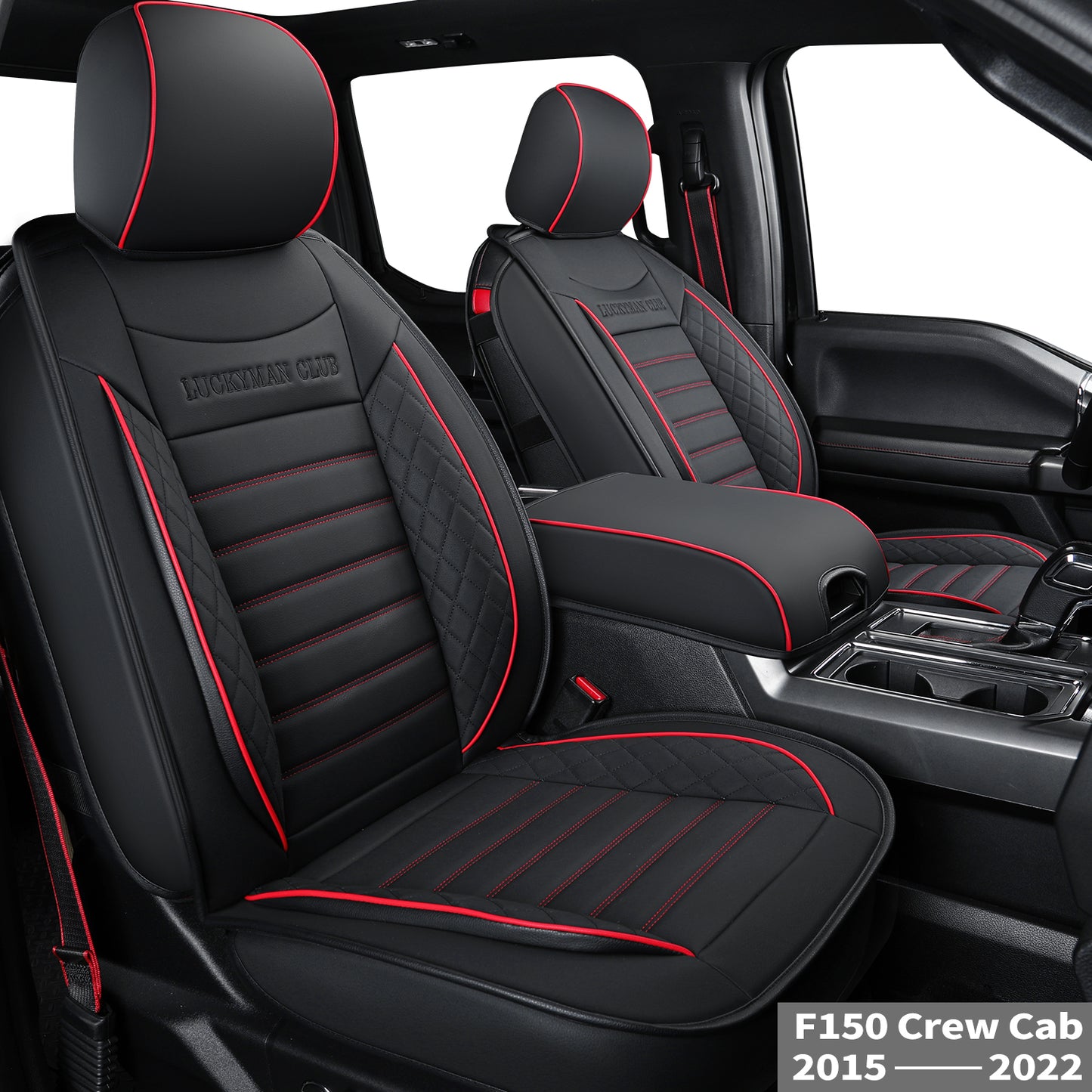 LUCKYMAN CLUB F150 Seat Covers Full Set with Waterproof Leather, Automotive Vehicle Cushion Cover for Cars SUV Pick-up Truck Fit for 2009 to 2024 Ford F150 Carhartt and 2017 to 2023 F250 F350 F450