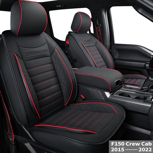 LUCKYMAN CLUB F150 Seat Covers Full Set with Waterproof Leather, Automotive Vehicle Cushion Cover for Cars SUV Pick-up Truck Fit for 2009 to 2024 Ford F150 Carhartt and 2017 to 2023 F250 F350 F450