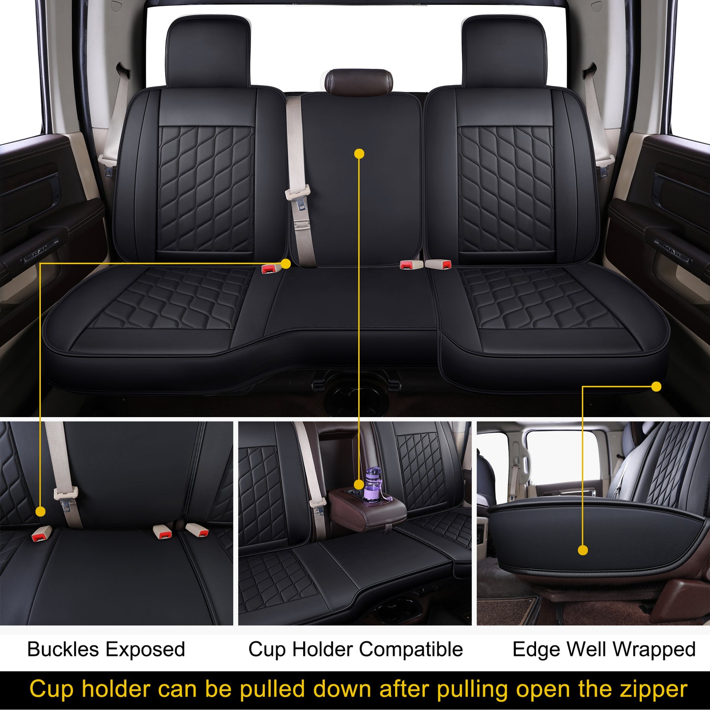 LUCKYMAN CLUB Ram 1500 Seat Covers Front and Back, Also Fit for Minority of The 2006-2020 Ram 2500 3500 Crew Cab& Quad Cab Pickup, with Faux Leather