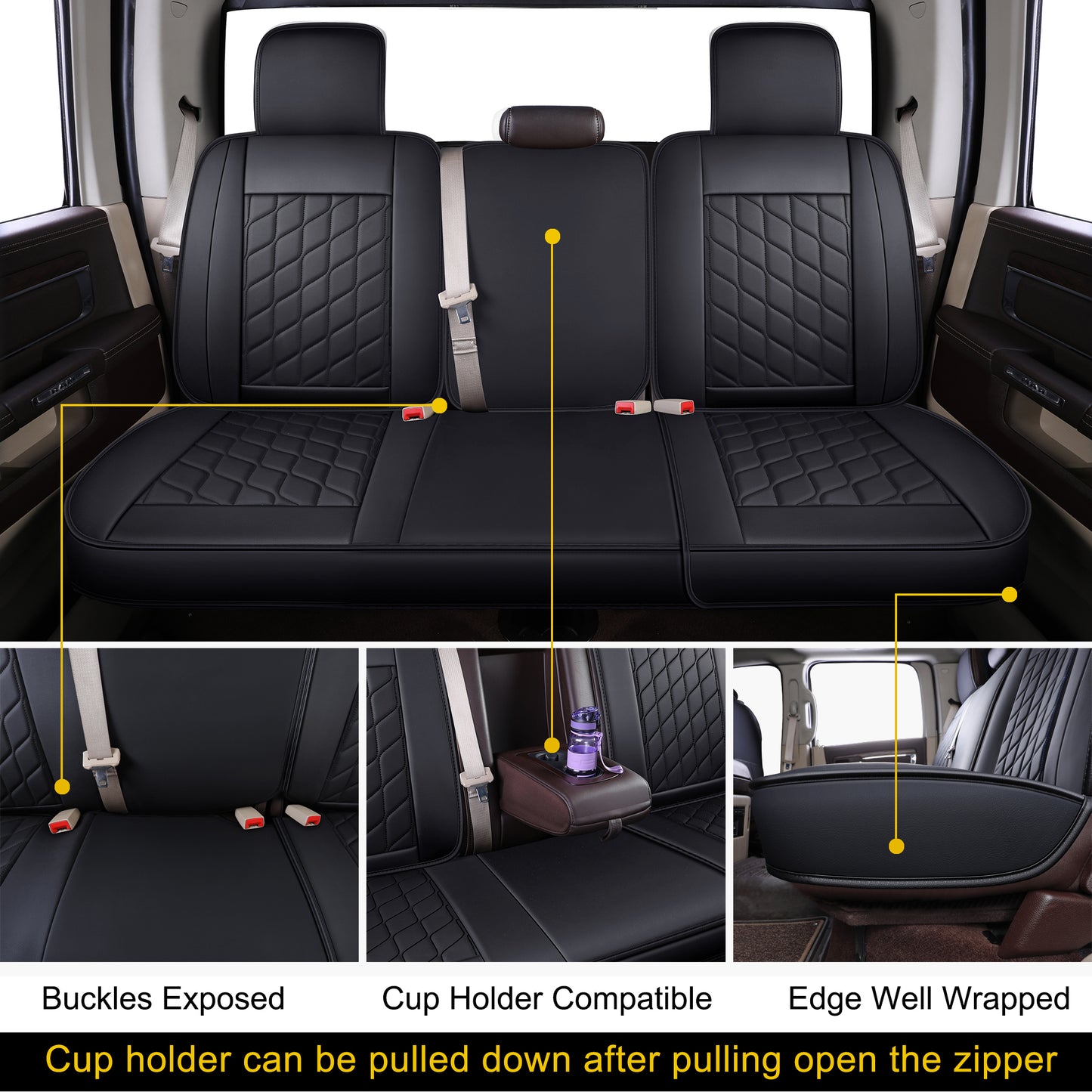LUCKYMAN CLUB Ram 1500 Seat Covers Front and Back, Also Fit for Minority of The 2006-2020 Ram 2500 3500 Crew Cab& Quad Cab Pickup, with Faux Leather