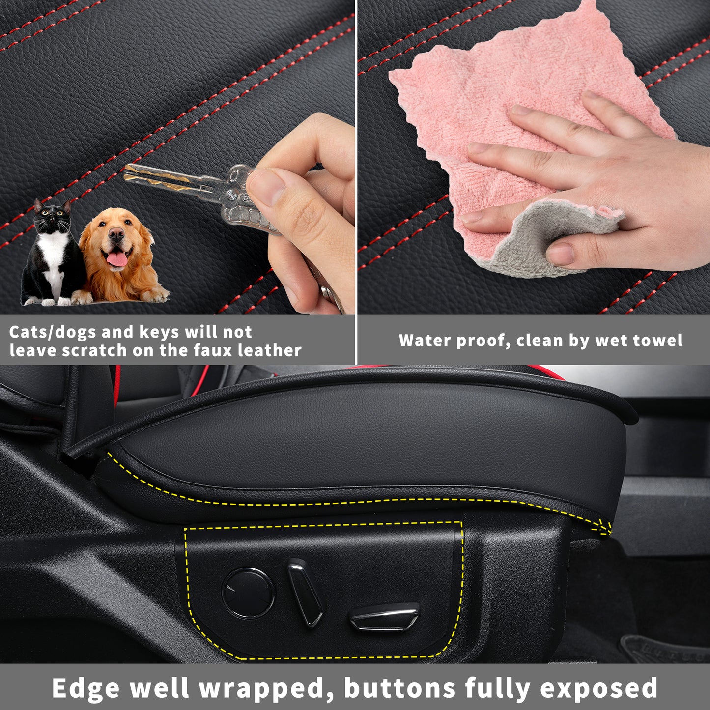LUCKYMAN CLUB F150 Seat Covers Full Set with Waterproof Leather, Automotive Vehicle Cushion Cover for Cars SUV Pick-up Truck Fit for 2009 to 2024 Ford F150 Carhartt and 2017 to 2023 F250 F350 F450