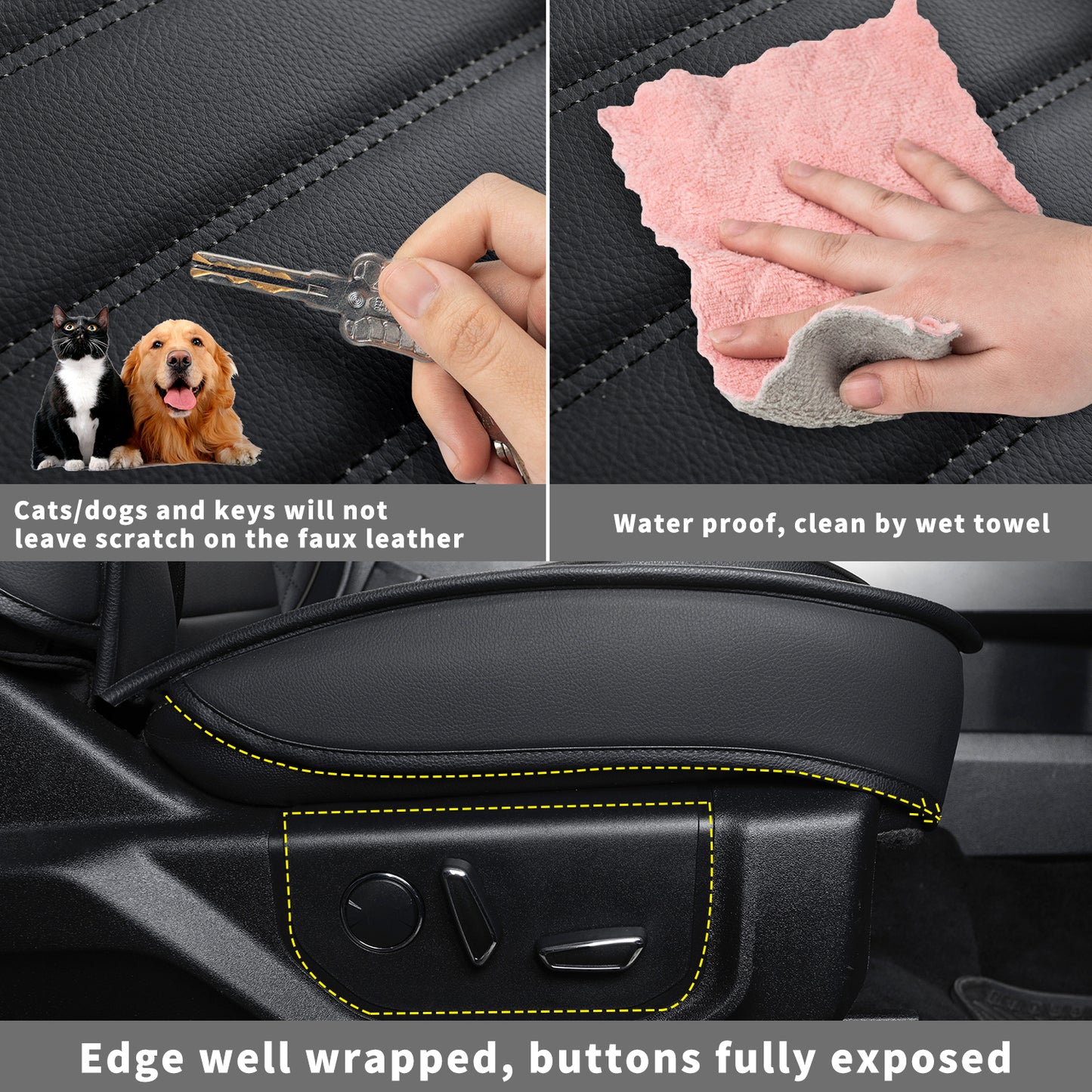 LUCKYMAN CLUB F150 Seat Covers Full Set with Waterproof Leather, Automotive Vehicle Cushion Cover for Cars SUV Pick-up Truck Fit for 2009 to 2024 Ford F150 Carhartt and 2017 to 2023 F250 F350 F450