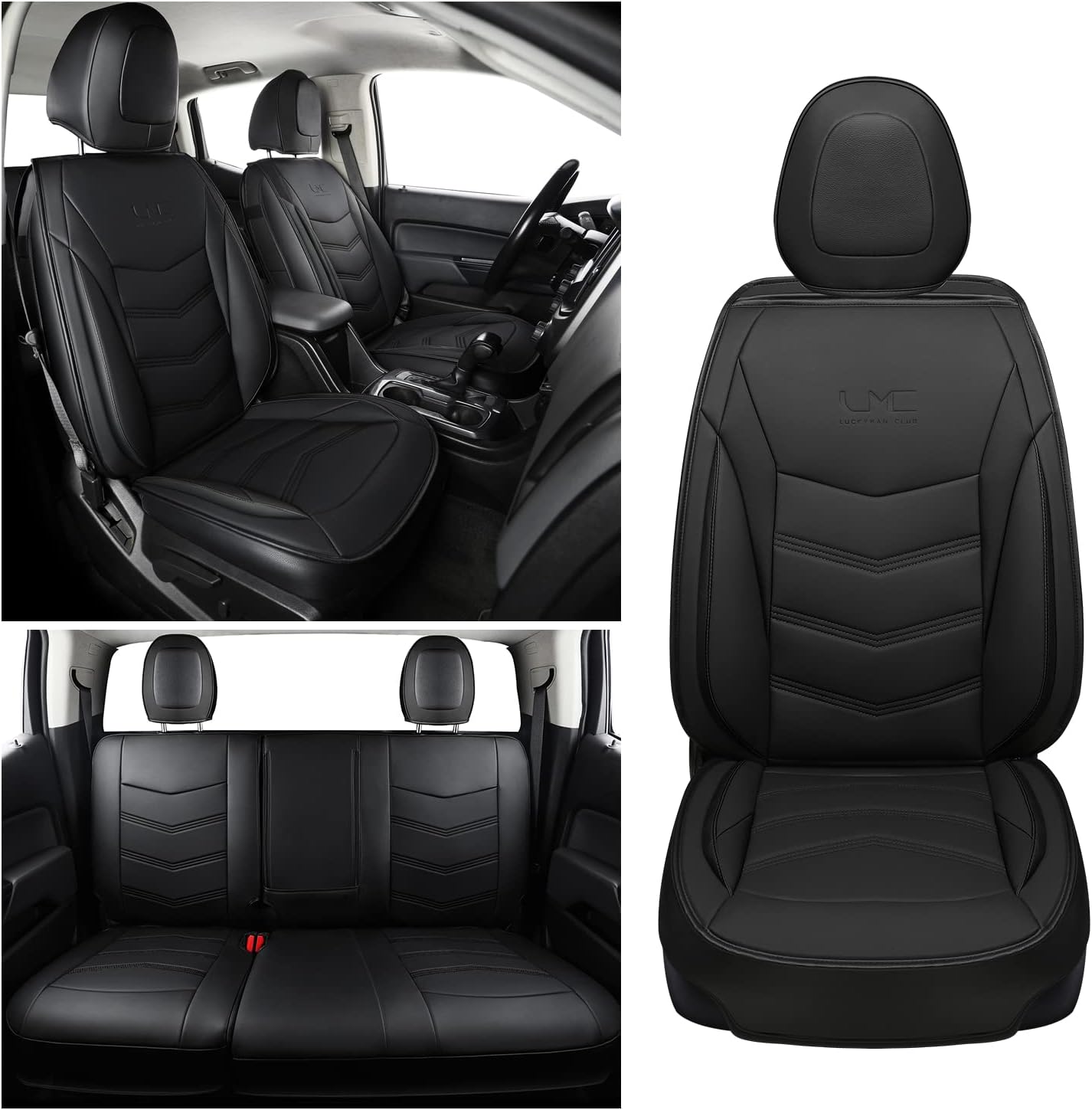 LUCKYMAN CLUB K9 Colorado Custom Canyon Full Set Car Pickup Seat Covers, Fit 2015 2016 2017 2018 2019 2020 2021 2022 Chevy Colorado Z71 LT ZR2 Work Truck, Waterproof Faux Leather