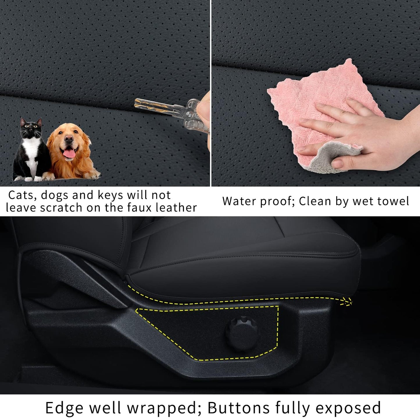 LUCKYMANCLUB F150 Faux Leather Seat Covers, Custom fit 2015-2024 Ford F150 SuperCrew, and 2017-2024 F250 F350 F450 Super Duty Crew Cab