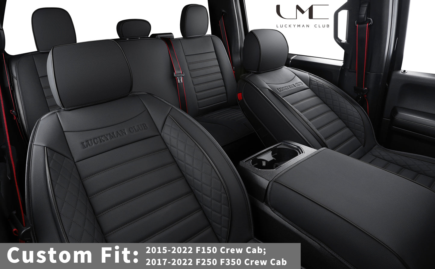 LUCKYMAN CLUB F150 Seat Covers Full Set with Waterproof Leather, Automotive Vehicle Cushion Cover for Cars SUV Pick-up Truck Fit for 2009 to 2024 Ford F150 Carhartt and 2017 to 2023 F250 F350 F450