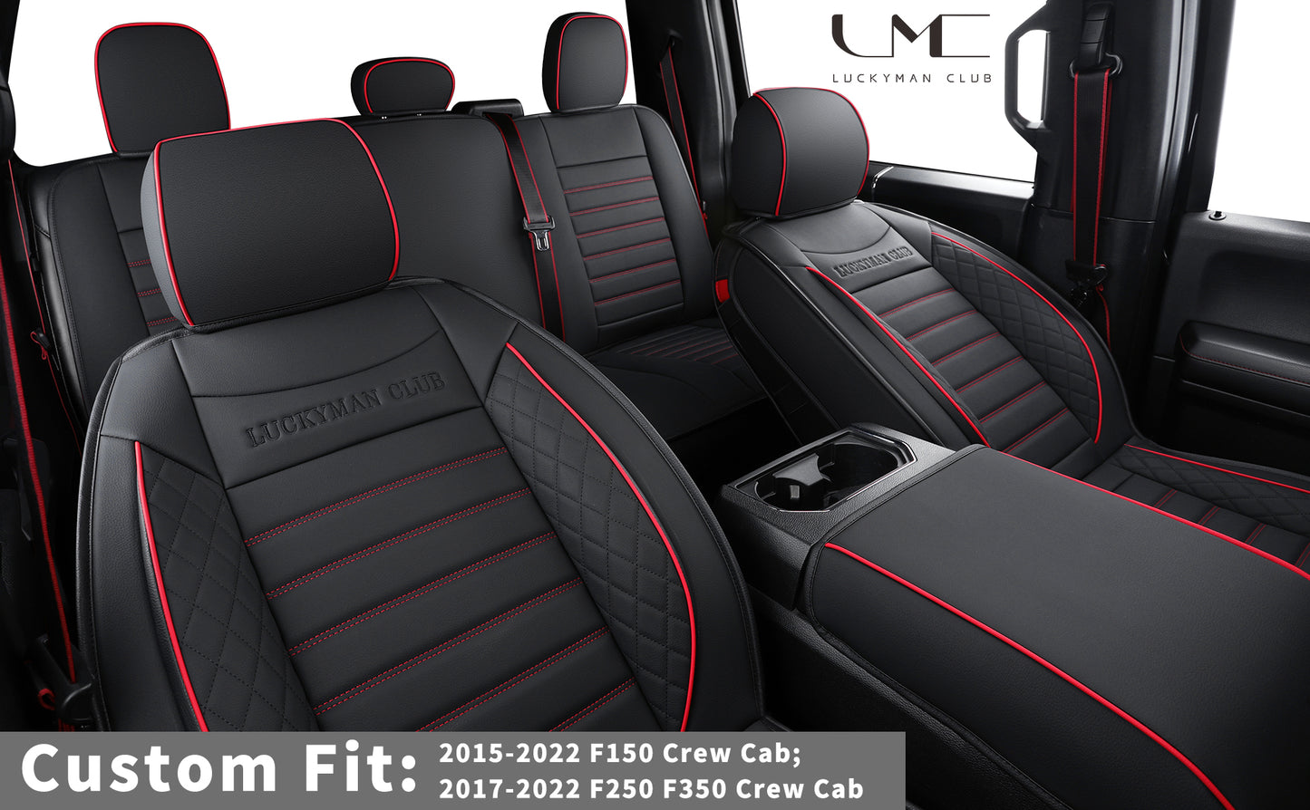 LUCKYMAN CLUB F150 Seat Covers Full Set with Waterproof Leather, Automotive Vehicle Cushion Cover for Cars SUV Pick-up Truck Fit for 2009 to 2024 Ford F150 Carhartt and 2017 to 2023 F250 F350 F450