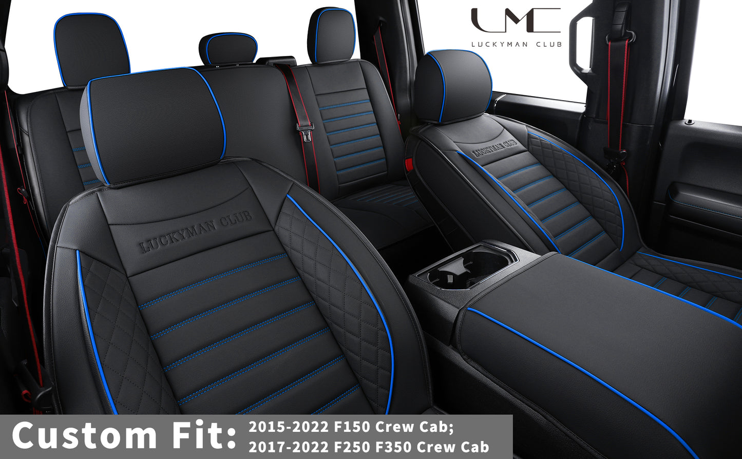 LUCKYMAN CLUB F150 Seat Covers Full Set with Waterproof Leather, Automotive Vehicle Cushion Cover for Cars SUV Pick-up Truck Fit for 2009 to 2024 Ford F150 Carhartt and 2017 to 2023 F250 F350 F450