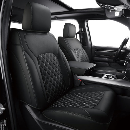 LUCKYMANCLUB Dodge Ram 1500 Seat Covers,2019-2024,1500/2500/3500Crew Cab Waterproof Seat Covers FullSet, Custom Fit Ram Bighorn Laramie Limited Rebel Longhorn Pickup with 4/6 Split Rear Seat