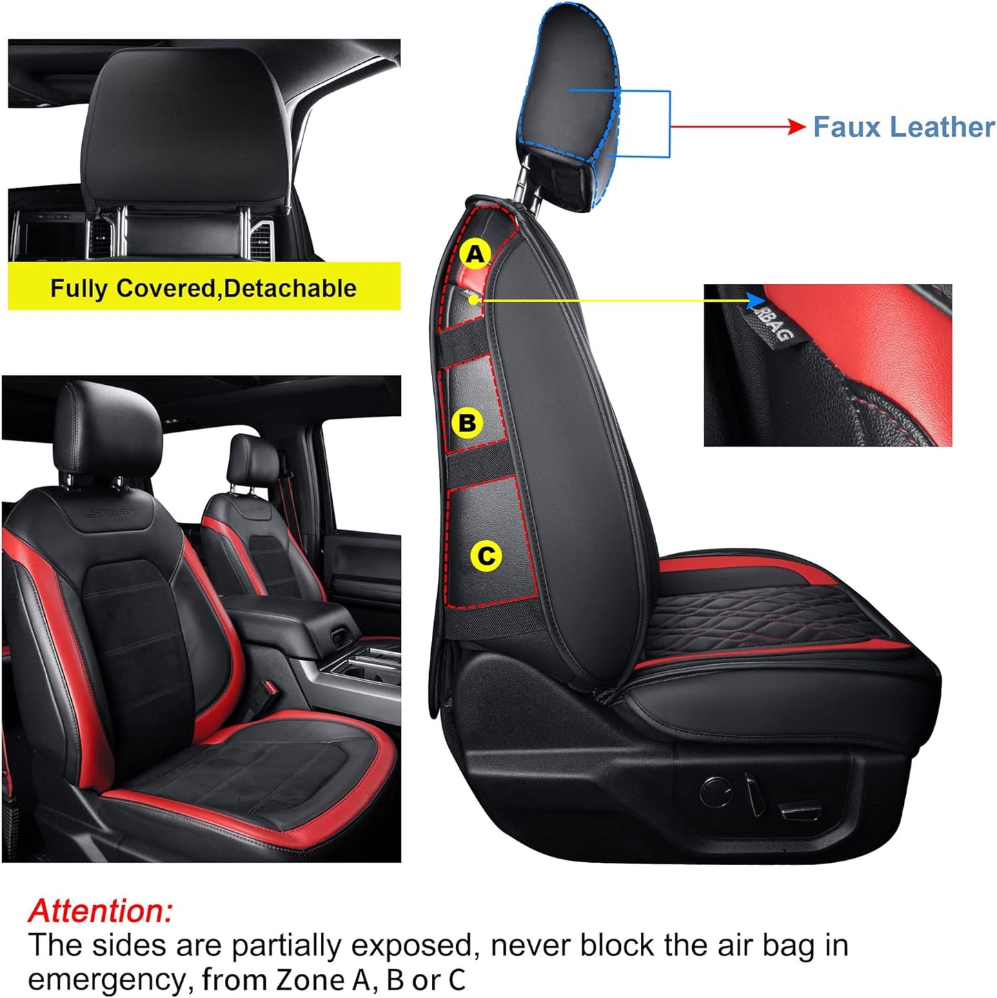 LUCKYMANCLUB F150 Full-Set Seat Covers J03-Q3 with Waterproof Faux Leather, Fit 2015-2024 Ford F150 and 2017-2024 F250 F350 F450
