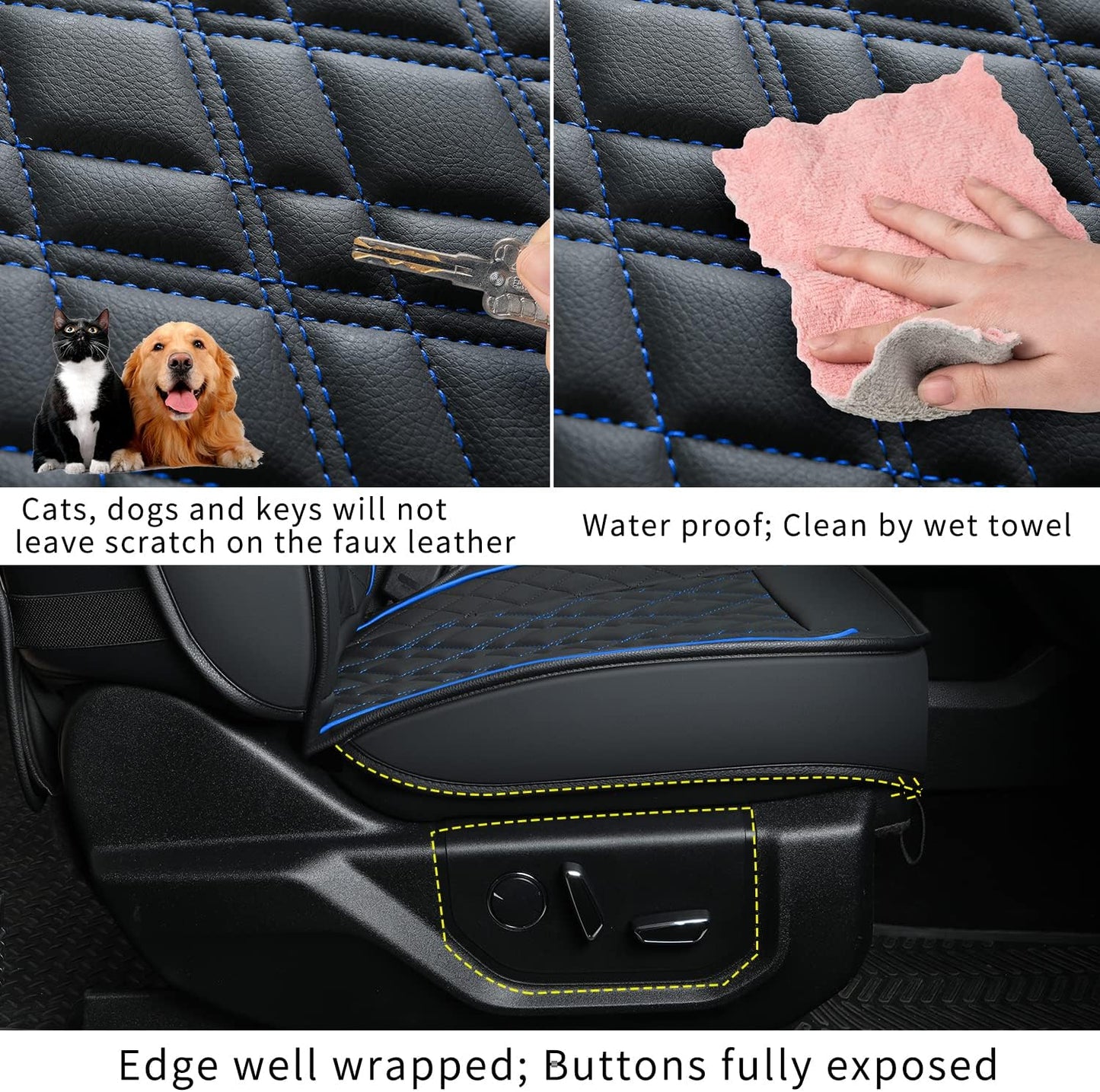 LUCKYMAN CLUB Ford F150 seat covers Fit 2009-2024 F150 SuperCrew and 2017-2024 F250 F350 F450 Crew Cab  With armrest box cushion, all seasons, waterproof leather cushions
