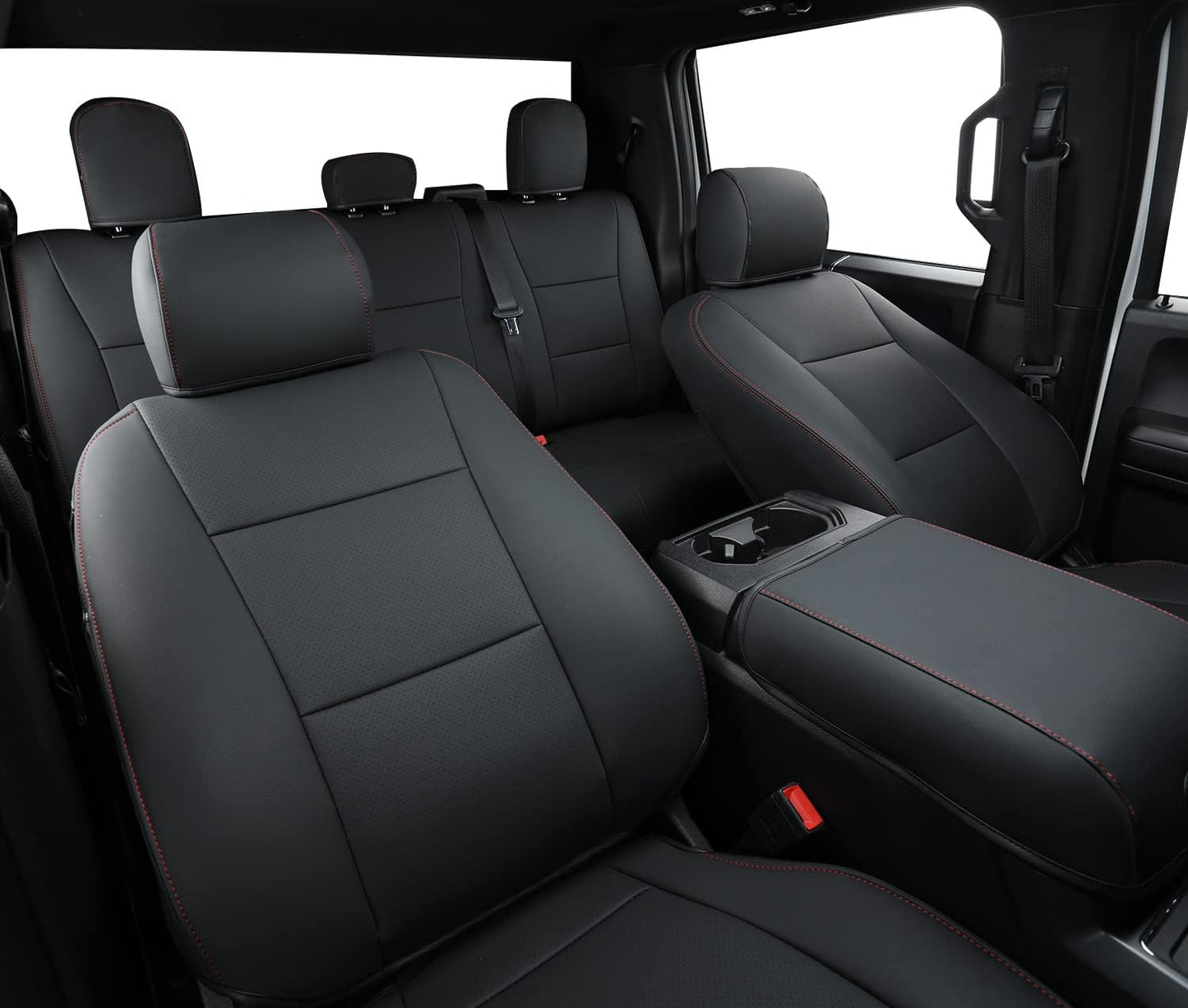 LUCKYMANCLUB F150 Faux Leather Seat Covers, Custom fit 2015-2024 Ford F150 SuperCrew, and 2017-2024 F250 F350 F450 Super Duty Crew Cab