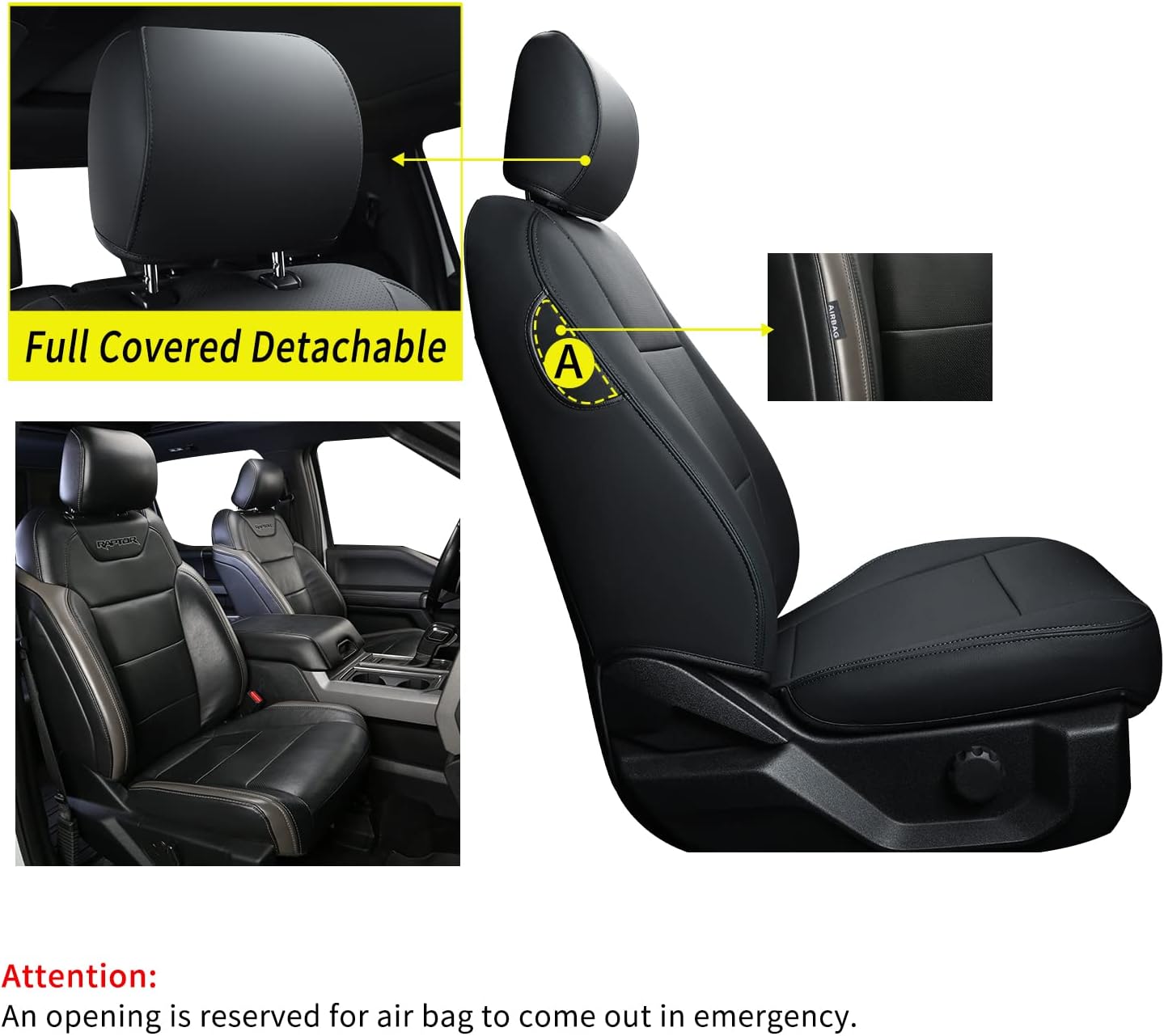 LUCKYMANCLUB F150 Faux Leather Seat Covers, Custom fit 2015-2024 Ford F150 SuperCrew, and 2017-2024 F250 F350 F450 Super Duty Crew Cab